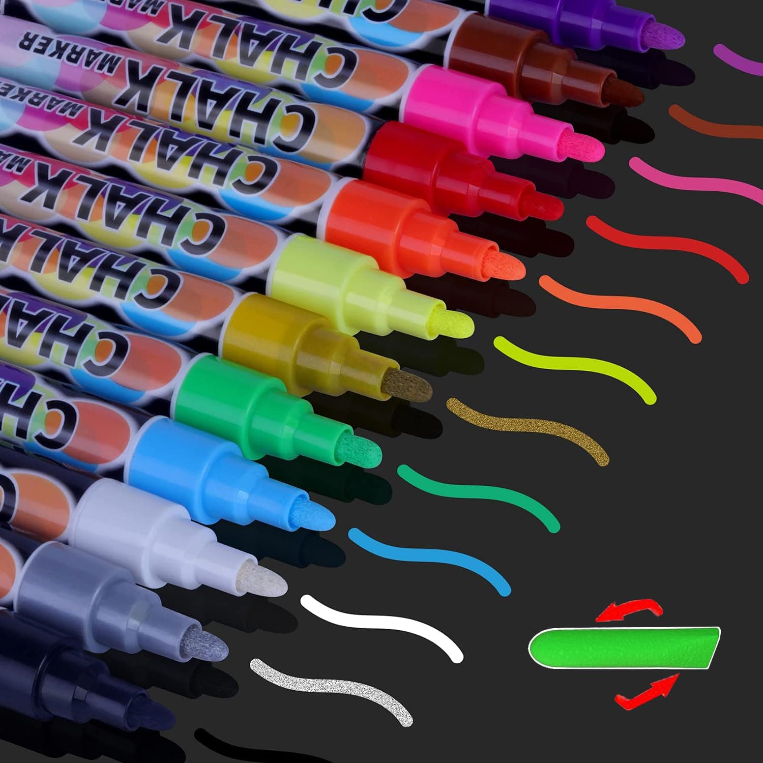 Liquid Erasable Chalk Markers Pens, Washable & Wet Erase Neon Makers with 6mm Reversible Bullet & Chisel Tips, Non-Toxic, Chalkboard Markers for Blackboard, Signs, Glass Window, Art