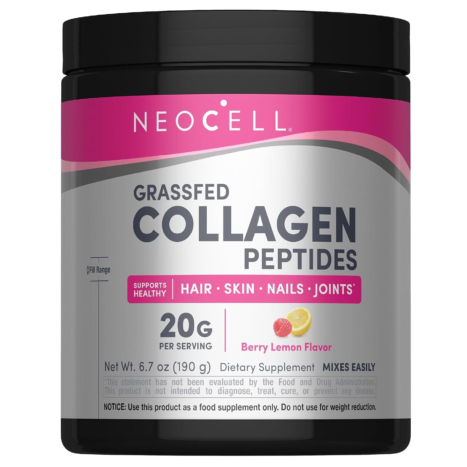 NeoCell Super Collagen Powder – 6,600mg Collagen Types 1 & 3 - Berry Lemon - 6.7 Ounce (Packaging May Vary)