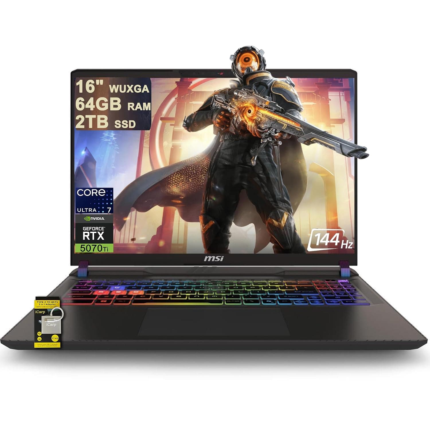 msi Vector 16 HX AI Gaming Laptop 16" WUXGA IPS 144Hz Intel 20-core Ultra 7 255HX (>i9-14900HX) 64GB DDR5 2TB SSD GeForce RTX 5070 Ti RGB Backlit Thunderbolt5 Wi-Fi6E Win11 ICP Hub PC