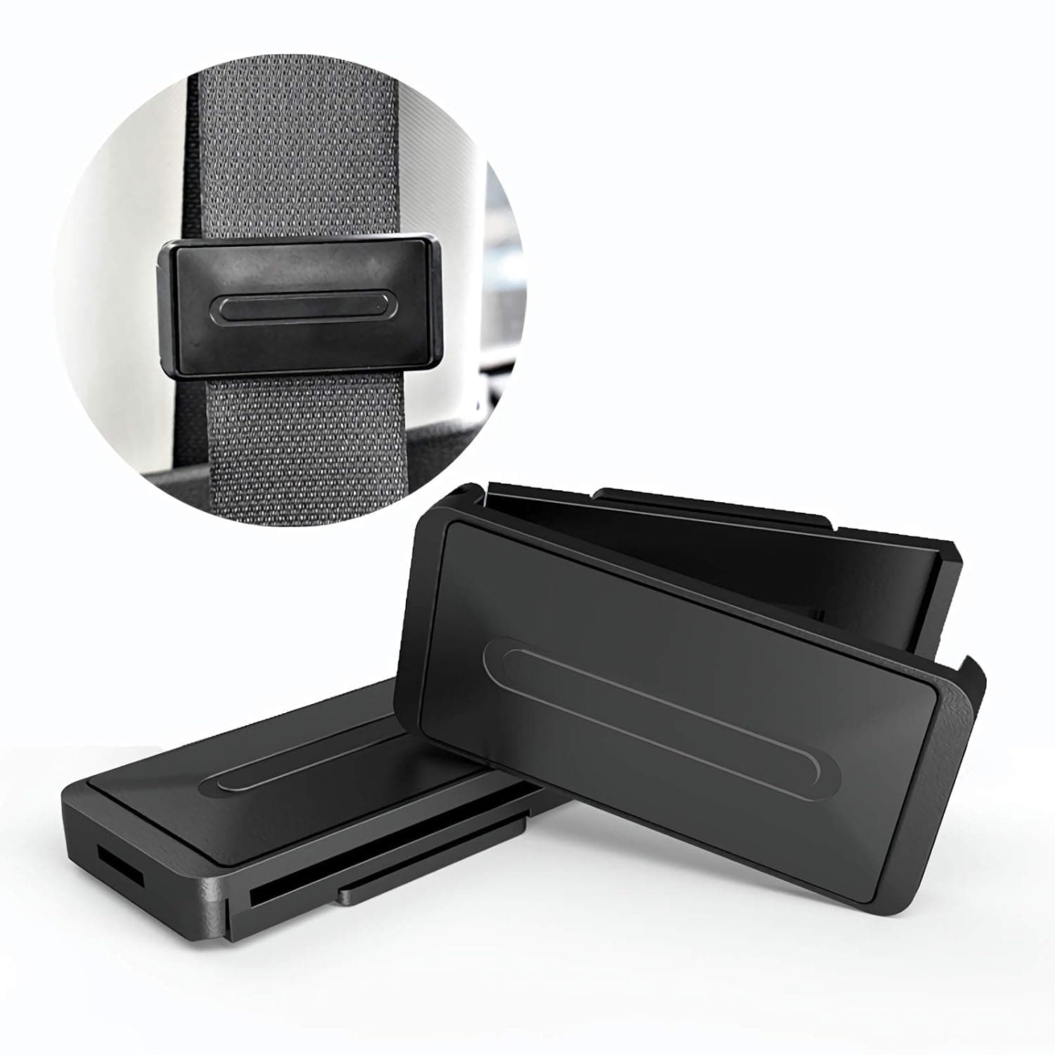 Car Seat Belt Adjuster Seatbelt Clip Stopper Belt Locking Clip Adjuster (Black, 2 Pack)