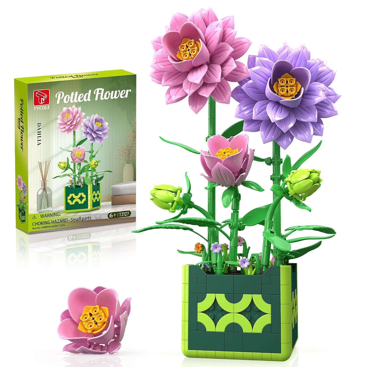 TYCOLE Dahlia Construction Toys Artificial Flowers Elements Botanicals Construction Plants Gifts for Women Adults and Teenagers Birthday Mother's Day Home Decorations 581 Pieces