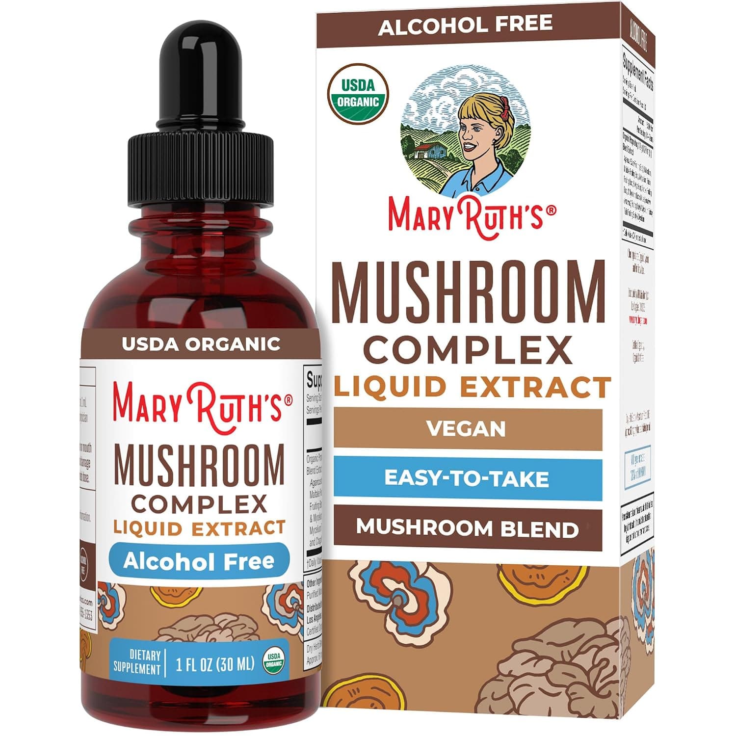USDA Organic Mushroom Complex by MaryRuth's | Herbal Liquid Drops | Immune Support, Cognitive Function, Stress Relief, Overall Wellness | Non-GMO, Vegan, Alcohol Free Tincture | 1 oz, 30 Servings