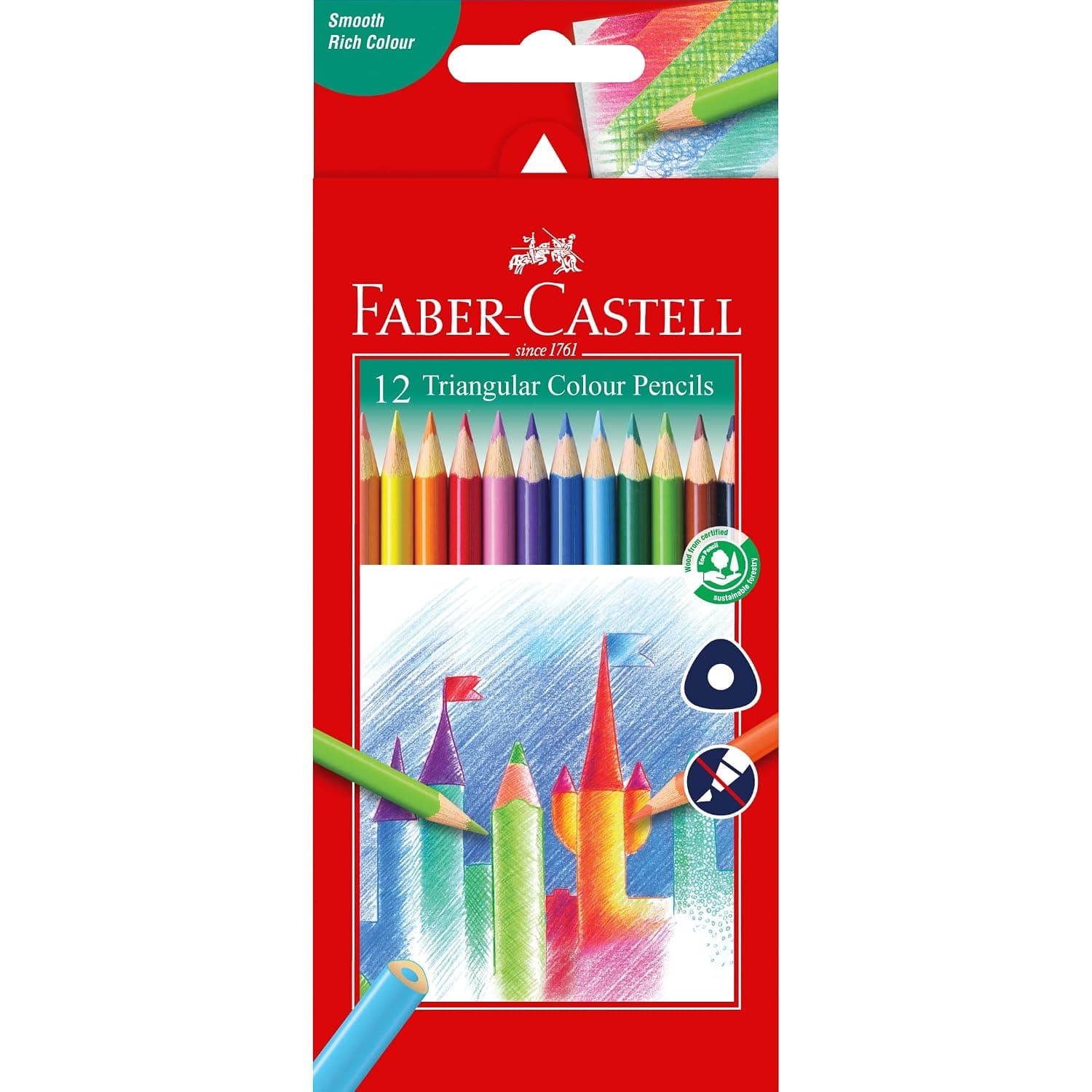 Faber-Castell Color Pencils Tri Grip lon, 12 coloring pencils