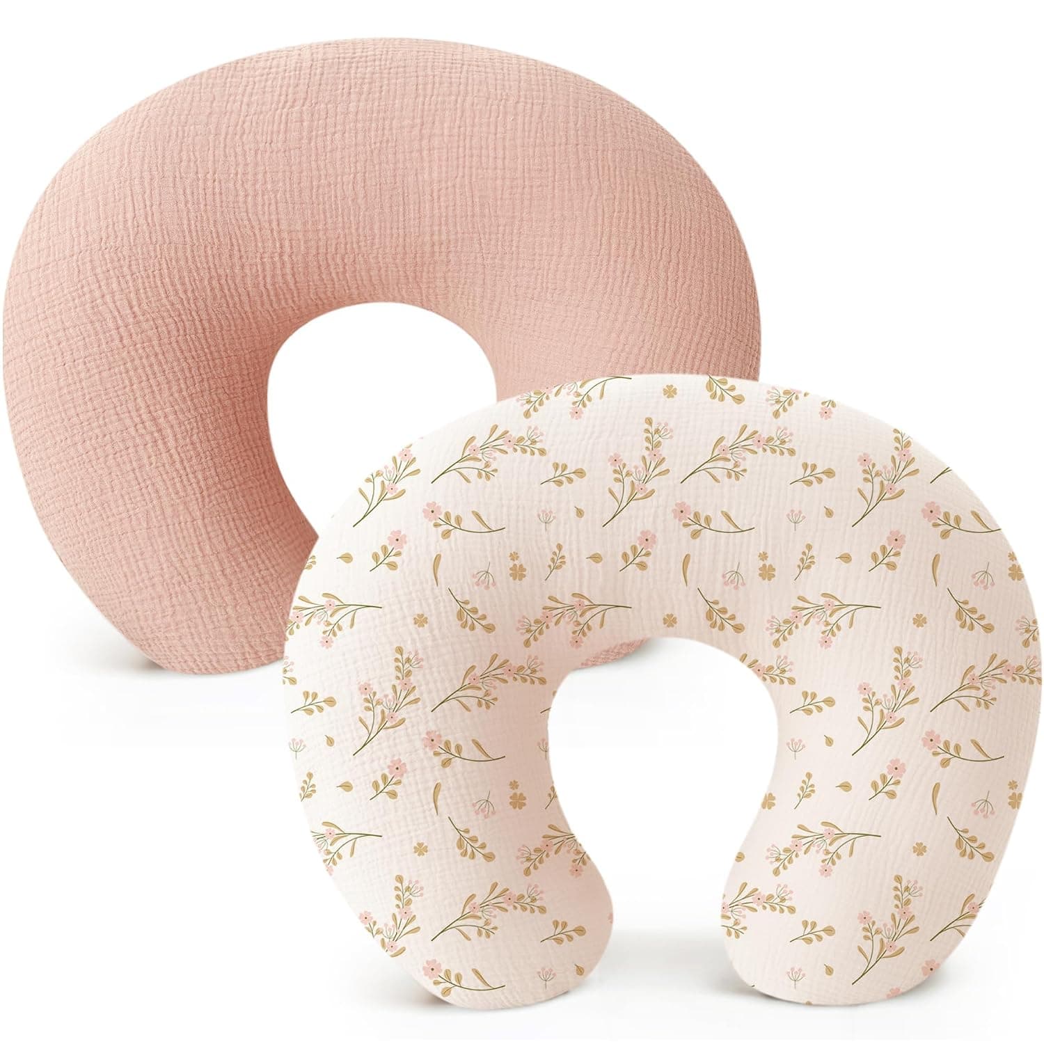 2-Pack Muslin Nursing Pillow Covers, KASTWAVE Soft & Adorable Nursing Covers for Breastfeeding Pillows, Slipcovers for Newborn Boys & Girls, Washable & Breathable (Pink, Floral)