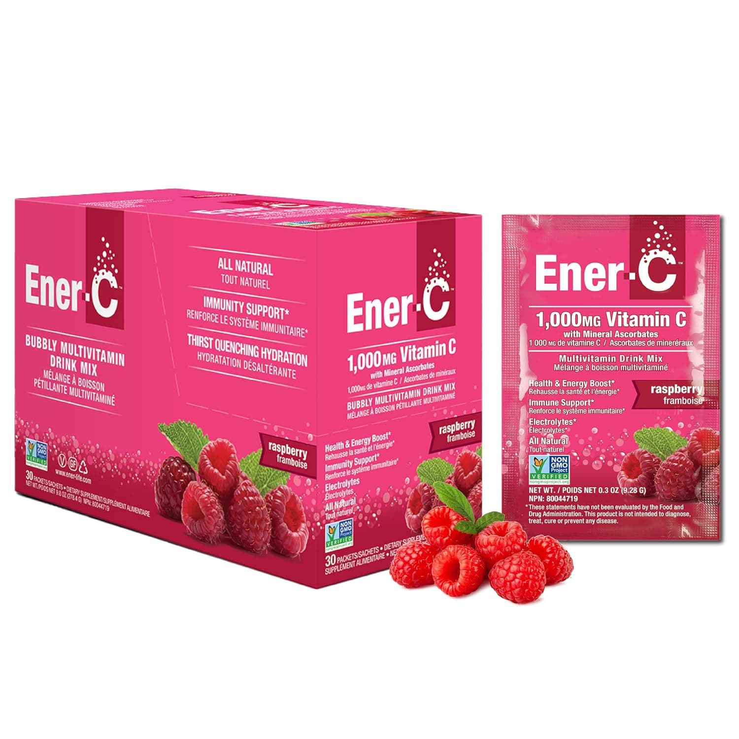 Ener-C Effervescent Multivitamin Non-GMO Gluten-Free Vegan Powdered Fruit Juice Drink Mix for Immune Support Flavor, Pack of 30