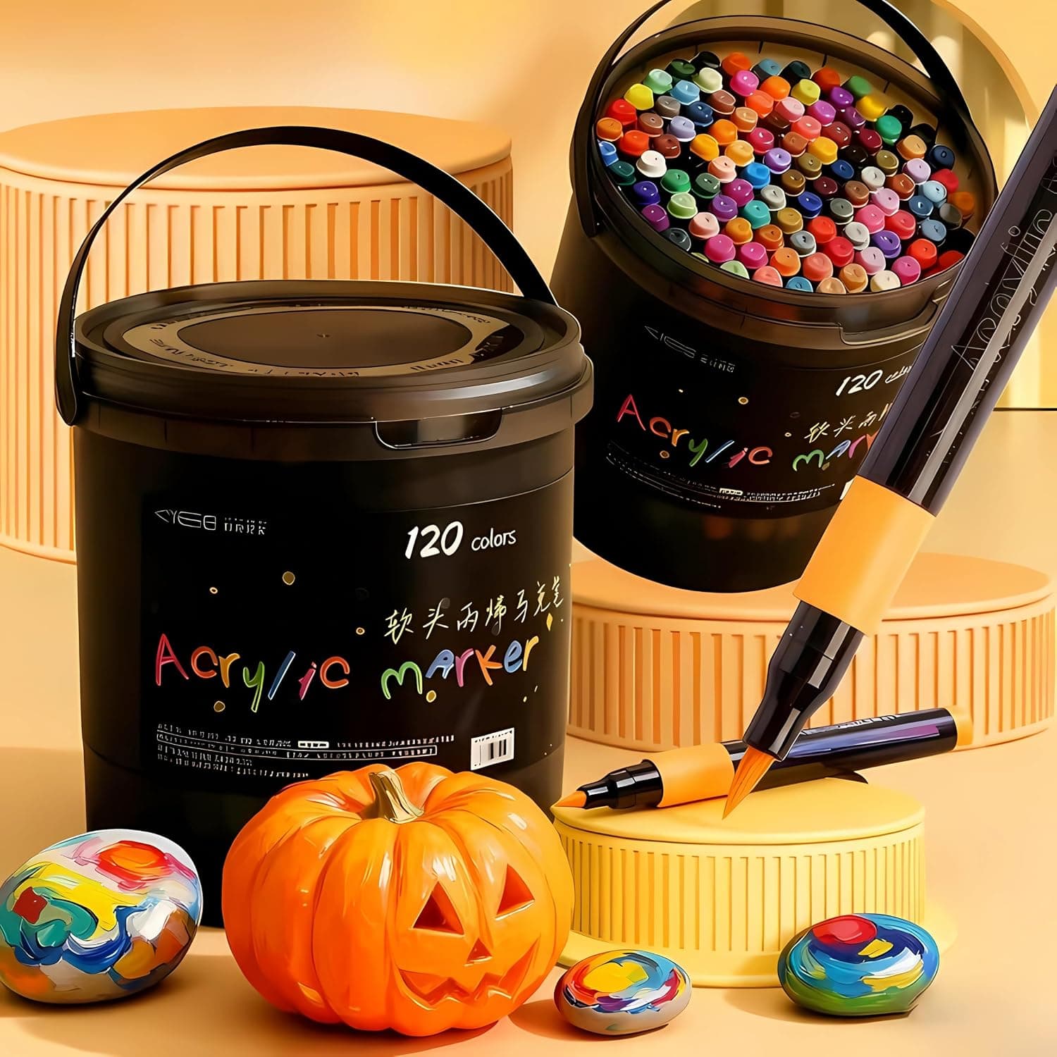 120 Colors Acrylic Paint Markers Set, Acrylic Marker Pens for Rock Painting, Wood, Fabric, Ceramic, Glass & Canvas, Quick Dry Water-Based Paint Markers for Artists, Kids & DIY Crafts