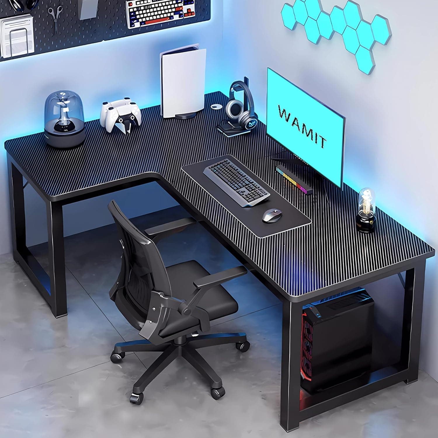 L Shaped Gaming Table 140cm, Gaming Desk Big,L Shaped Desk Computer,Corner Office Desk,Study Table,Suitable for Home, Office and Dormitory(Black Texture, 140CM*100CM)