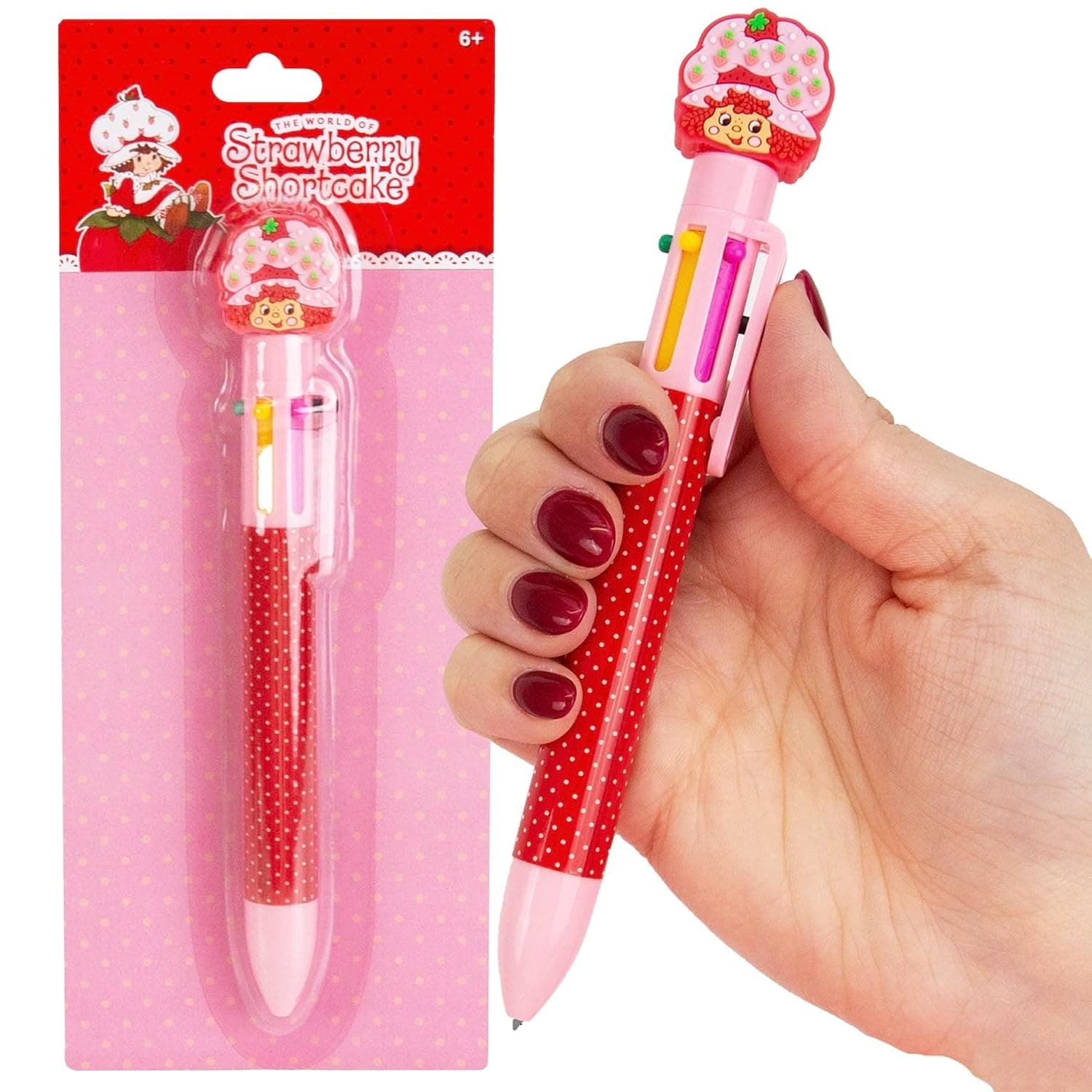 Strawberry Shortcake™ Multi-Click Pen, 6-Color Retractable Ballpoint with Strawberry Shortcake Topper – Cute Stationery Gift for Kids Ages 6 and Up