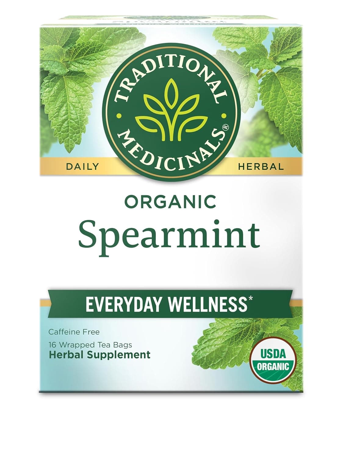 Traditional Medicinal Spearmint, 16 Teabags | Supports Everyday Wellness, Healthy & Refreshing, Kosher, Non-GMO, Caffeine-Free, Compostable