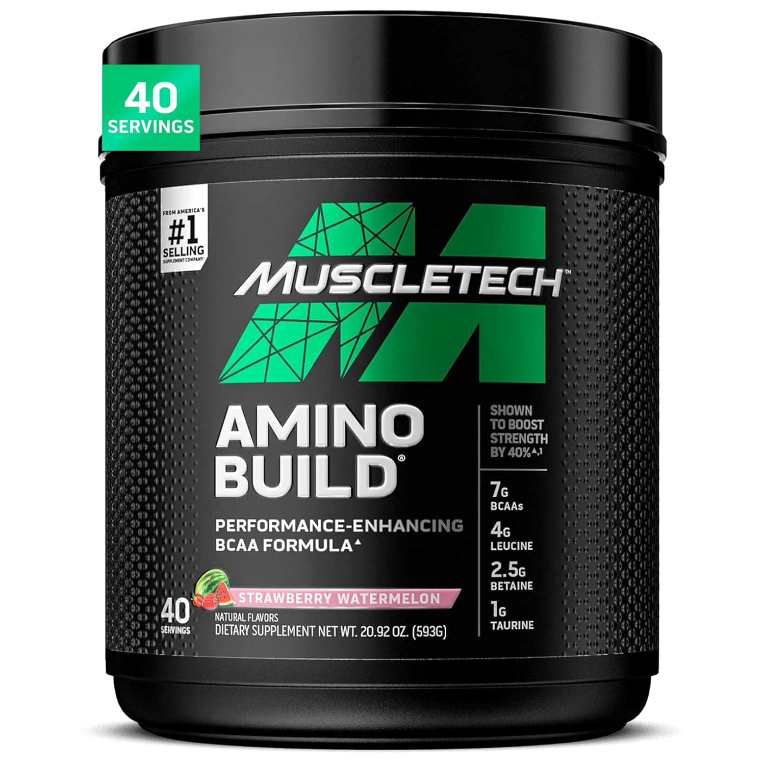 MuscleTech BCAA Amino Acids + Electrolyte Powder | Amino Build | 7g of BCAAs + Electrolytes | Support Muscle Recovery, Build Lean Muscle & Boost Endurance | Strawberry Watermelon (40 Servings) | 7g of BCAAs + Electrolytes Support - Build Lean Muscle & Boost Endurance - 593 Grams, 40 Servings