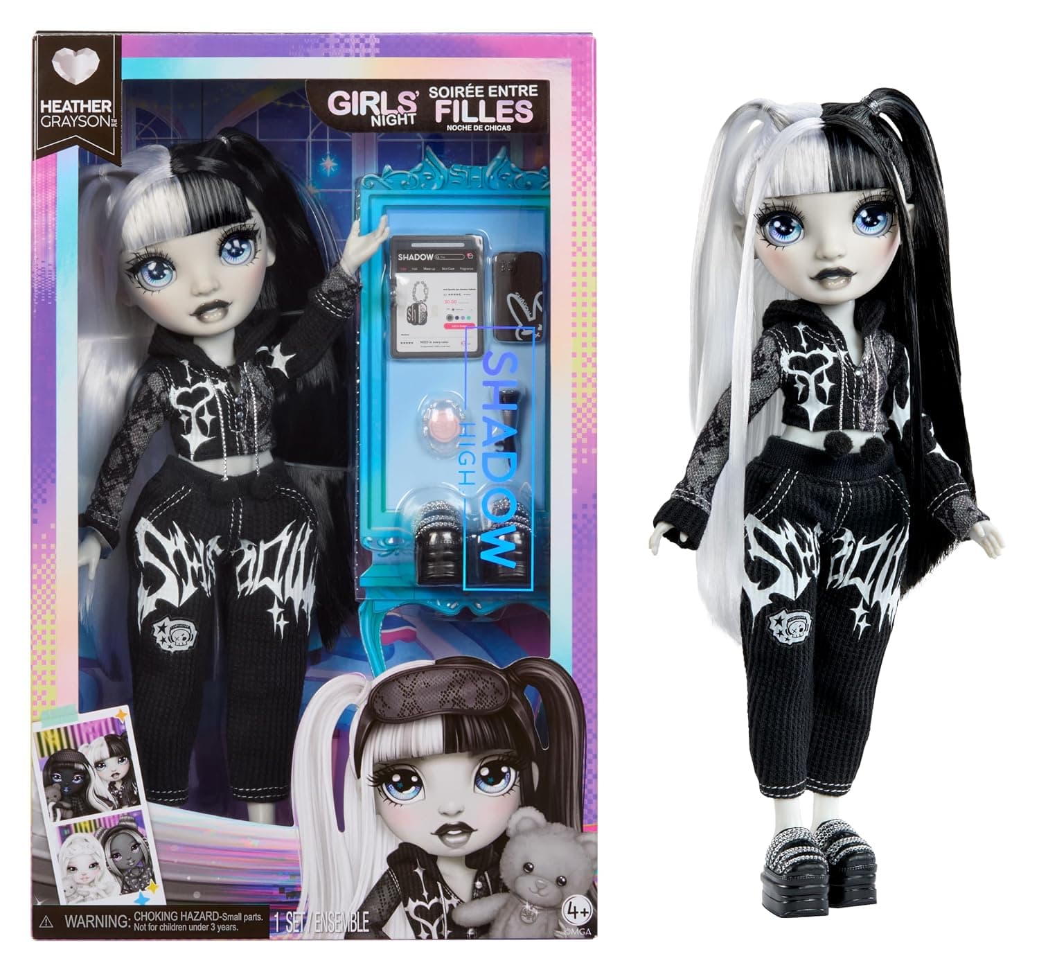 Rainbow High Shadow High Girl's Night - Heather Grayson - Greyscale 28cm Fashion Doll, Black and White Hair & Outfit with Accessories and Comb - For Collectors & Children Ages 6+