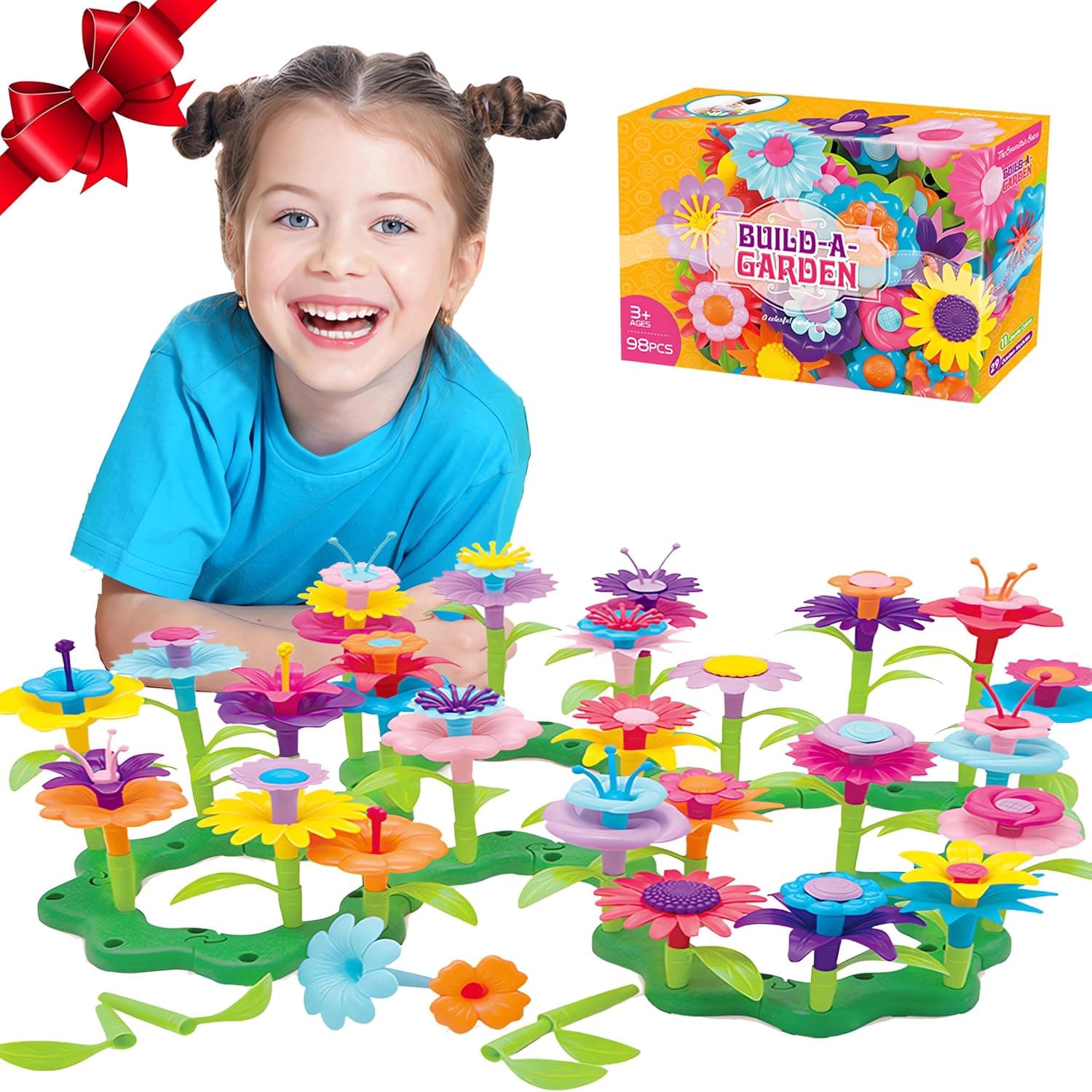 Flower Building Toy Set, Garden Building Blocks Playset for Girls Boys, Educational Kids STEM Toys Creative - Stacking Game for Toddlers playset