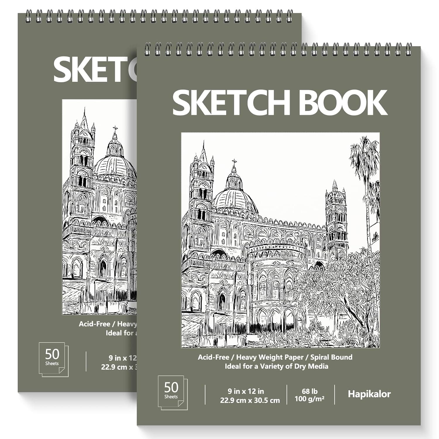 9" x 12" Sketch Book, 2-Pack 50 Sheets Spiral Bound Art Sketchbook, Acid Free Artist Drawing Book Paper, Art Supplies for Kids, Craft Activities, Sketch Paper for Drawing Coloring Sketching(Green)