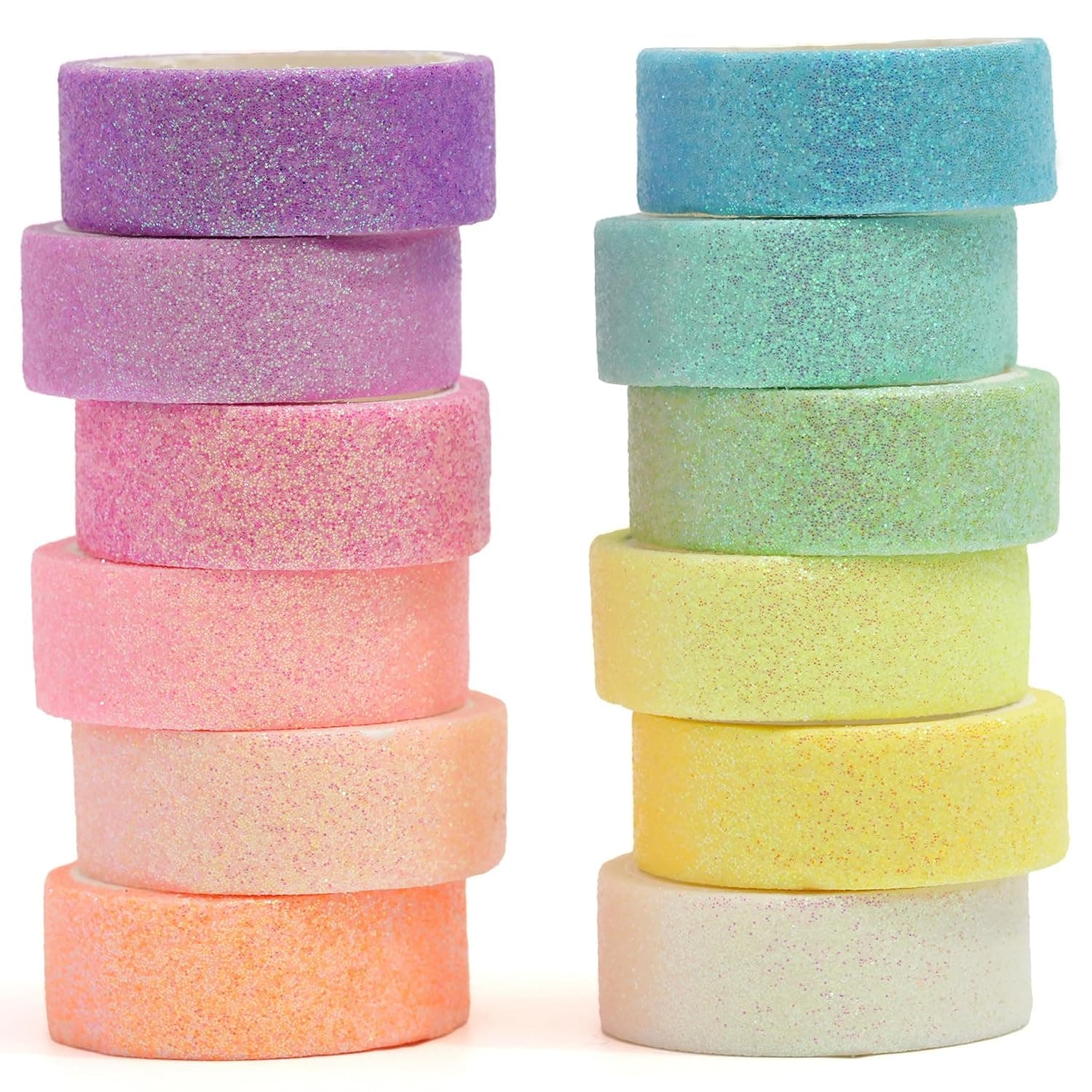 12 Rolls Glitter Washi Tape Set, 15mm Colored Foil Masking Tape, Decorative Craft Tape for Scrapbook Journal Planner DIY Art Projects Gift Wrapping, Multi Color Adhesive Tape Set