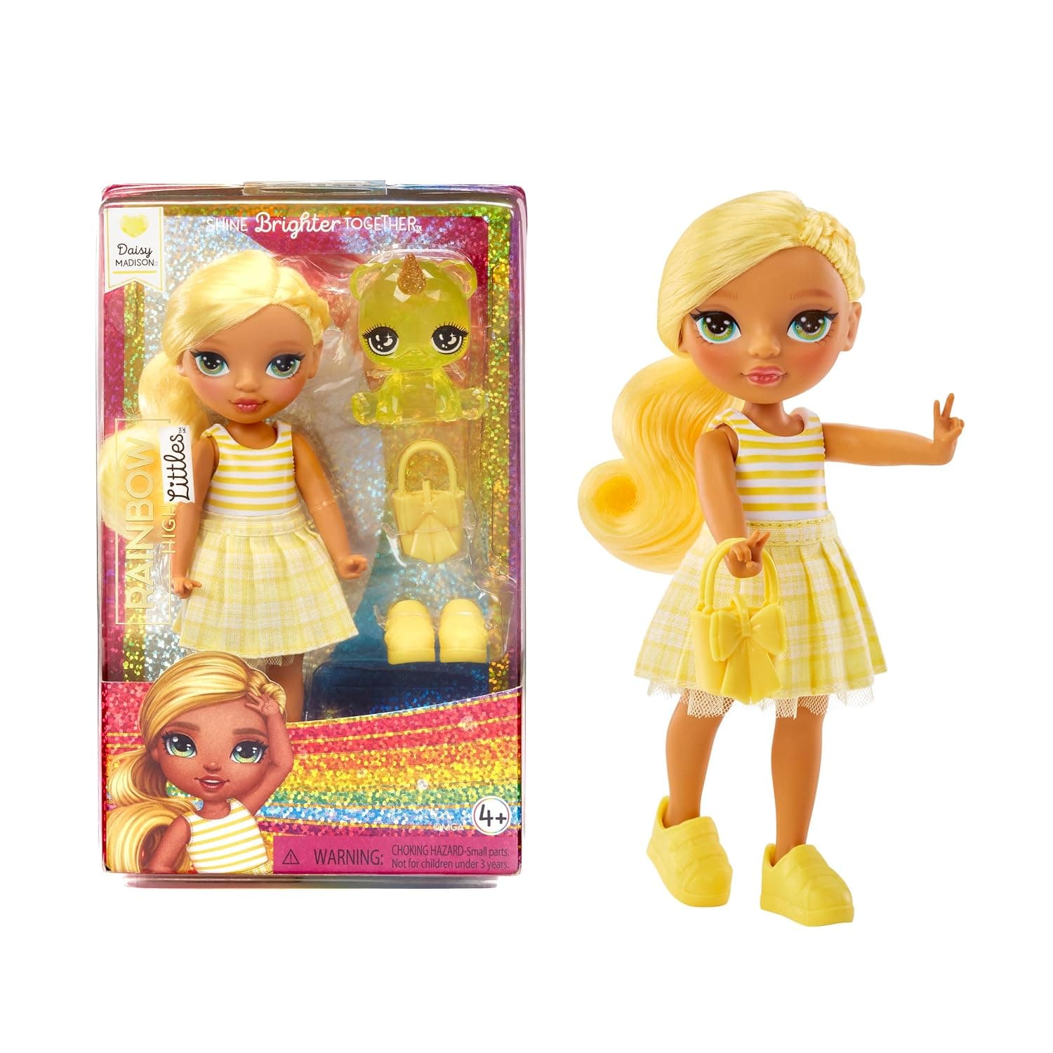 Rainbow High Littles Daisy Madison, Yellow 5.5" Posable Small Doll with Purse, Magical Pet Bear, Girls Toy Gift, Kids Ages 4-12 Years