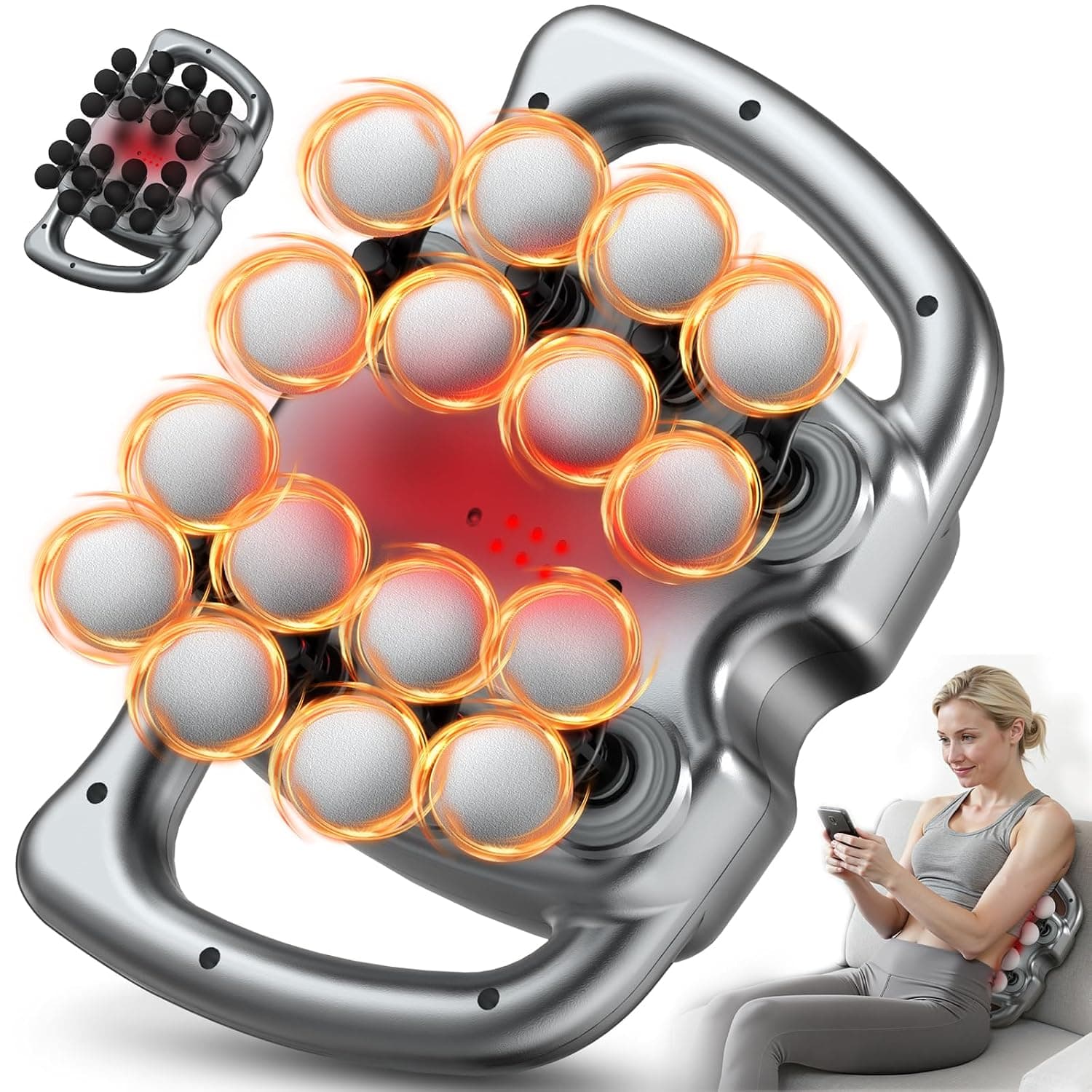 Massage Gun, 24 & 16 Head Deep Tissue Percussion Massager Gun With Red Light, Butterfly 9 Modes 30 Intensity Levels, Cordless Quiet Handheld Muscle Massager for Full Body, Back, Foot, Hand,Relaxation