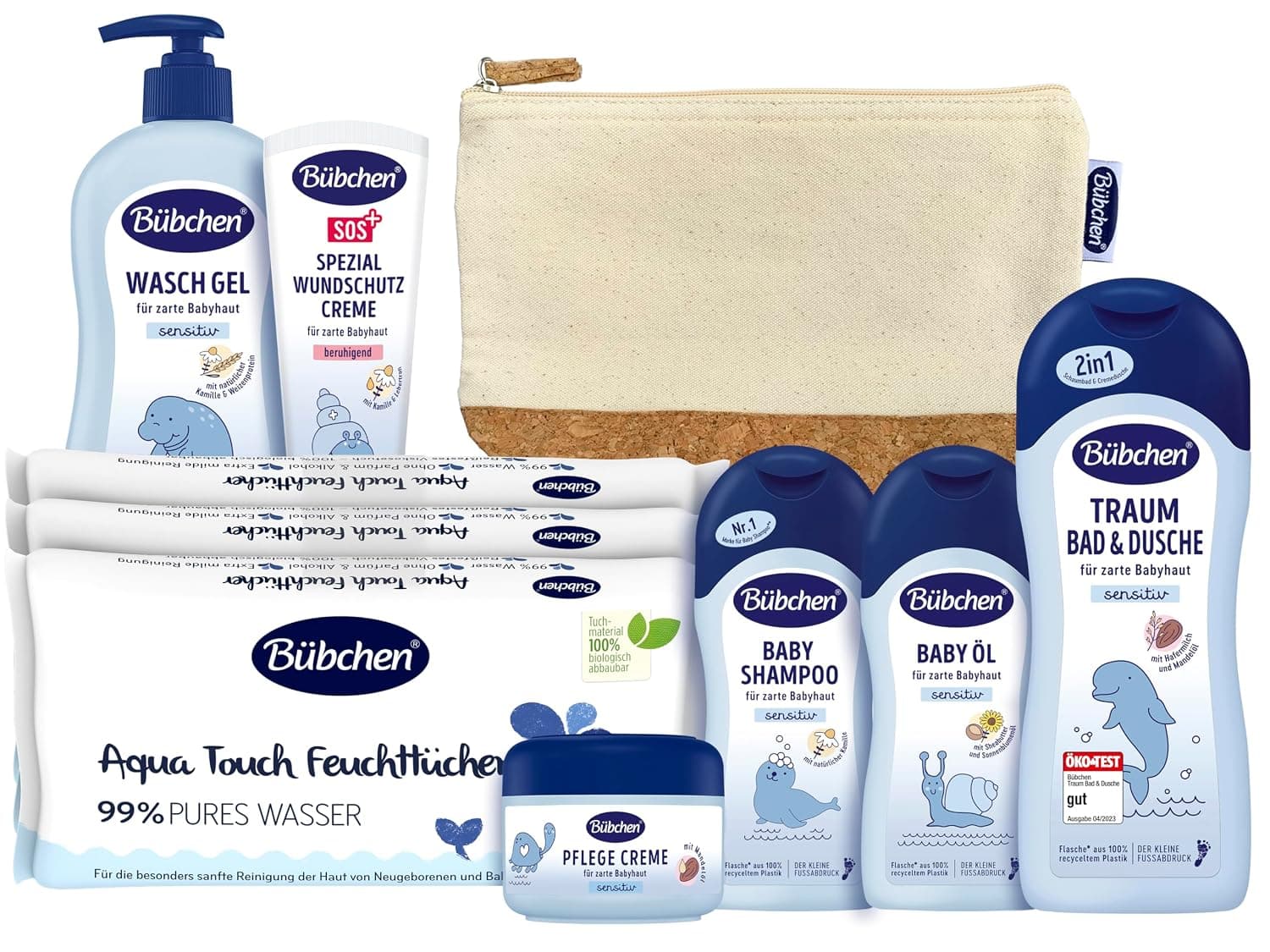 Bübchen Newborn Baby Care Kit 7 Piece Gift Set - Baby Products Gift Set from Mild Shampoo to Nourishing Wound Protection Cream, Silicone-Free