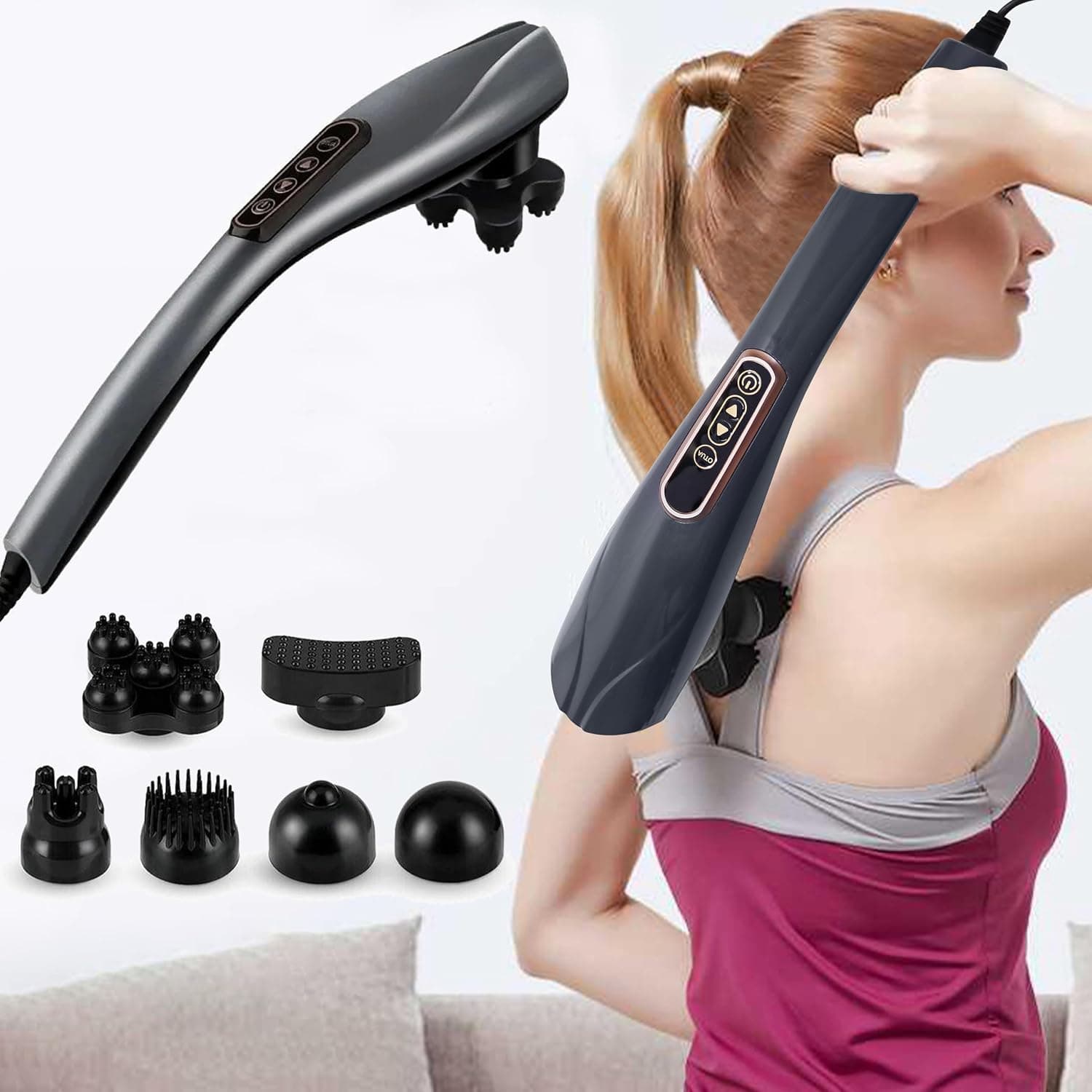 Toshionics Ultimate Electric Handheld Massager - Wireless & Rechargeable 6 Interchange Heads for Deep Tissue Muscle Relief for Full Body Enhanced Comfort Design Pain Relaxation Suitable Home Office