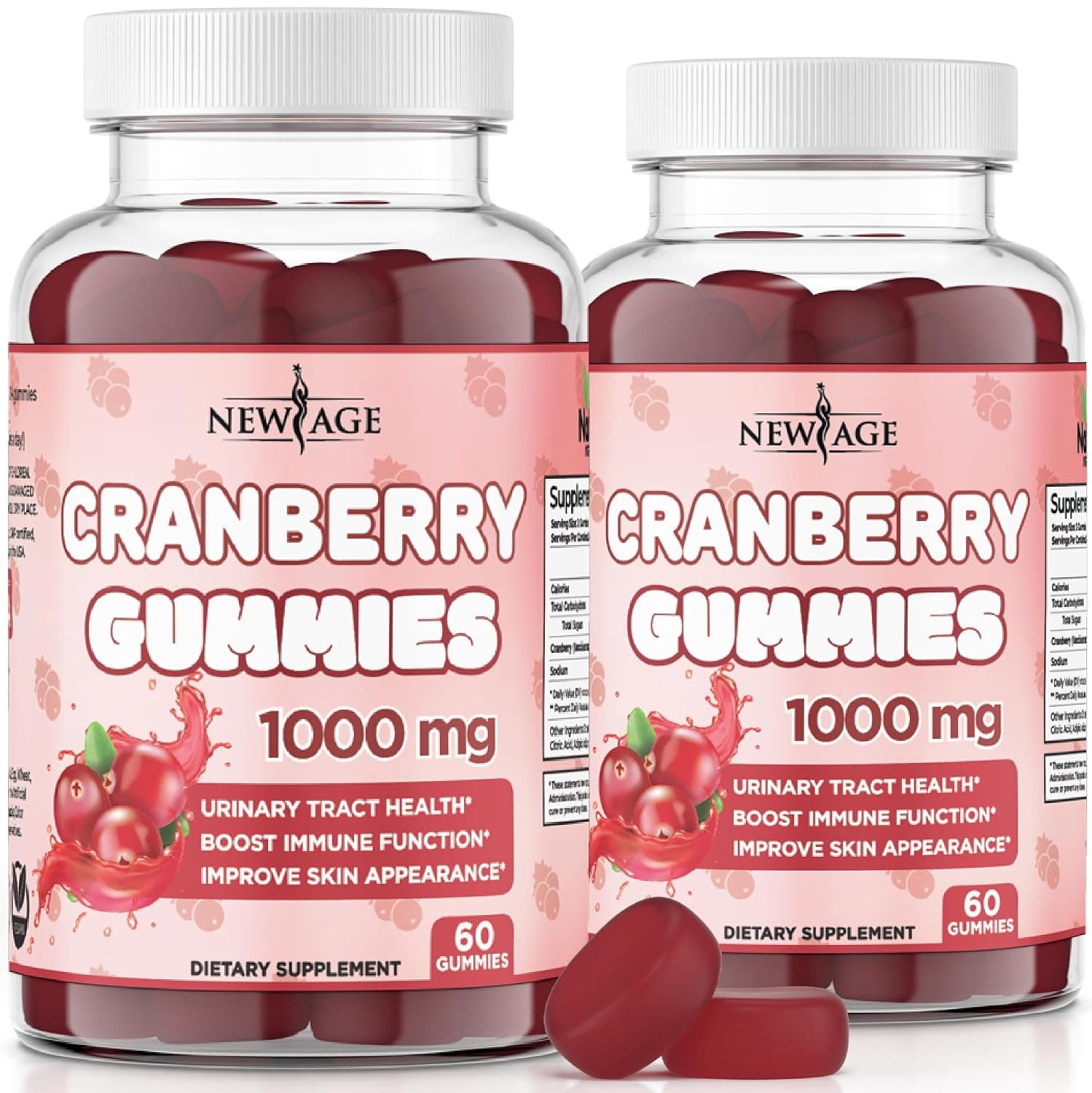 NEW AGE Cranberry Gummies for Urinary Tract Health (1000 mg) - Supports Bladder, Kidneys & UTIs - Vegetarian (120 Count Blueberry)