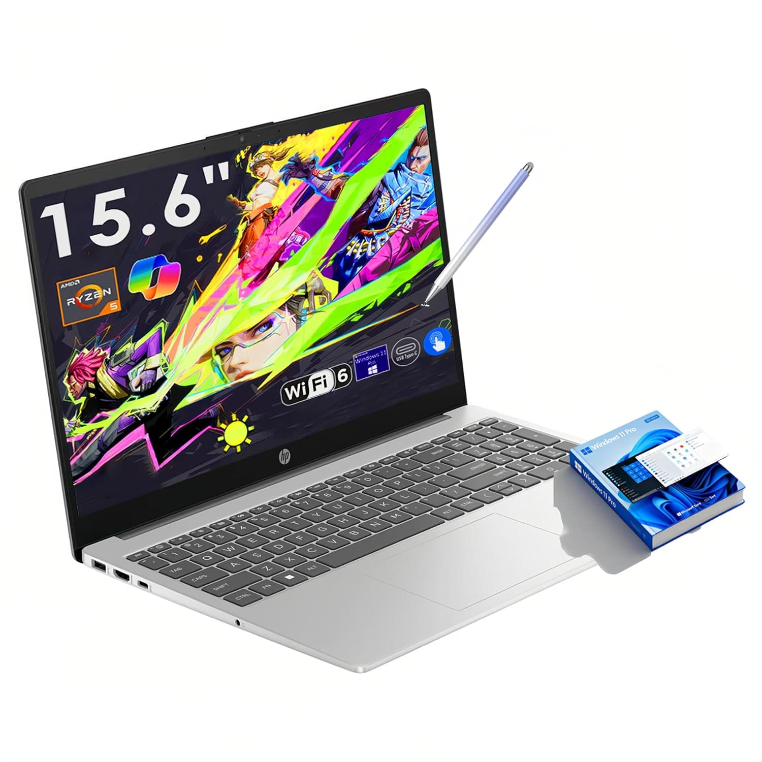 HP Pavilion 15.6" Touchscreen Business Laptop | AMD Ryzen 5 7520U | 16GB RAM, 1TB PCIe SSD | Numeric Keypad | Webcam | Microsoft Copilot AI 2025 | Wi-Fi 6 | HDMI | Windows 11 Pro | W/Pen
