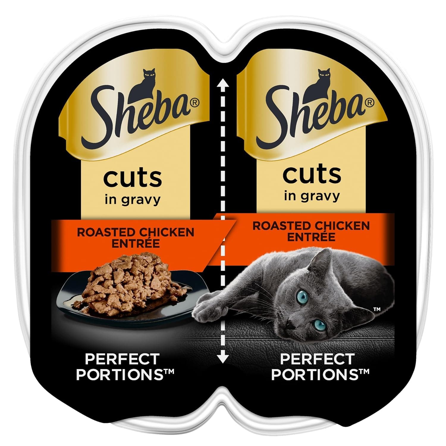 Sheba Perfect Portions Cuts Wet Cat Food, Roasted Chicken, 2.6 oz. | Grain-free, Roasted Chicken, 2 servings, no fillers or artificial flavors, essential vitamins & minerals, twin-pack tray