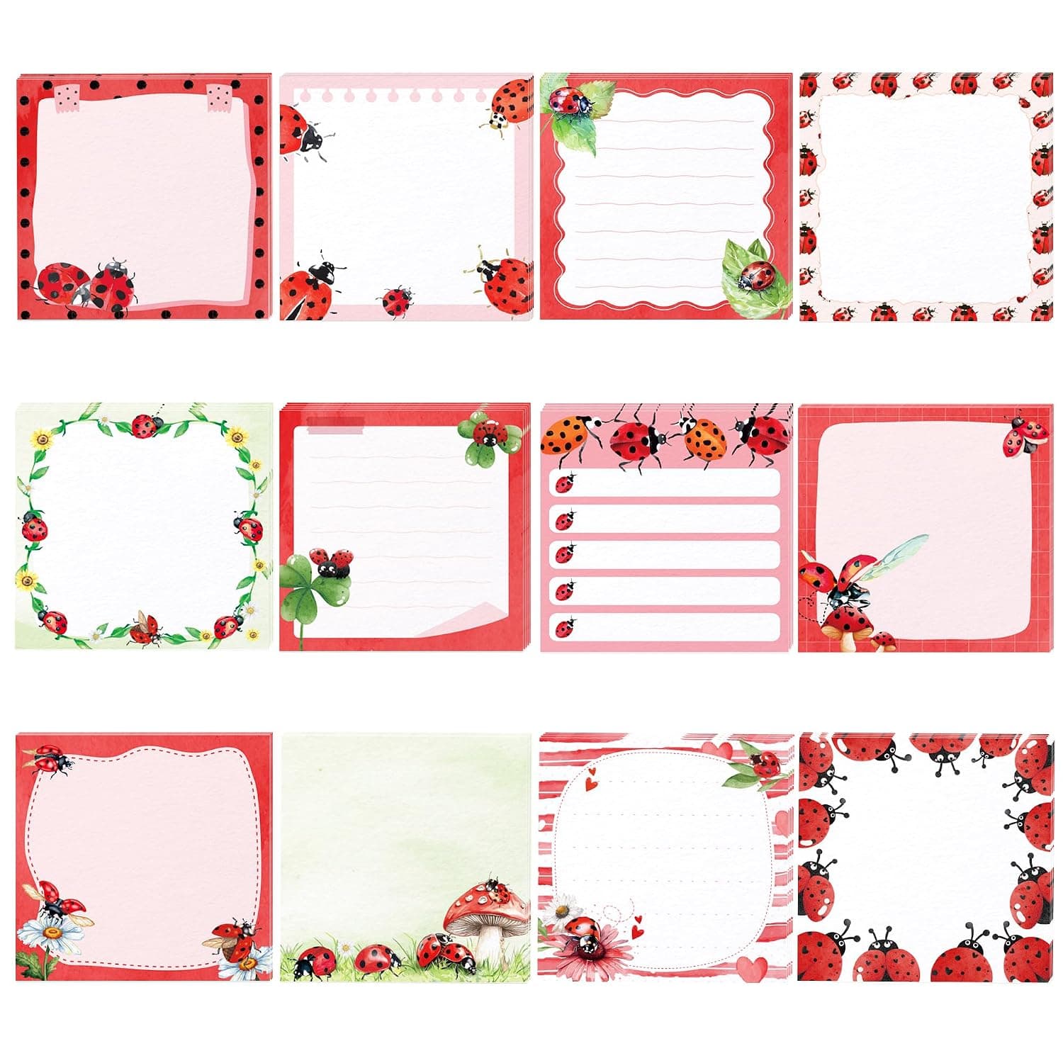 240 Pcs Cute Ladybug Sticky Notes, Mini Memo Pads with Adhesive, Ladybug Pattern Self-Stick Note Papers Journaling, to-Do Lists for School Rewards, Office, Party Gift Wrapping Supplies