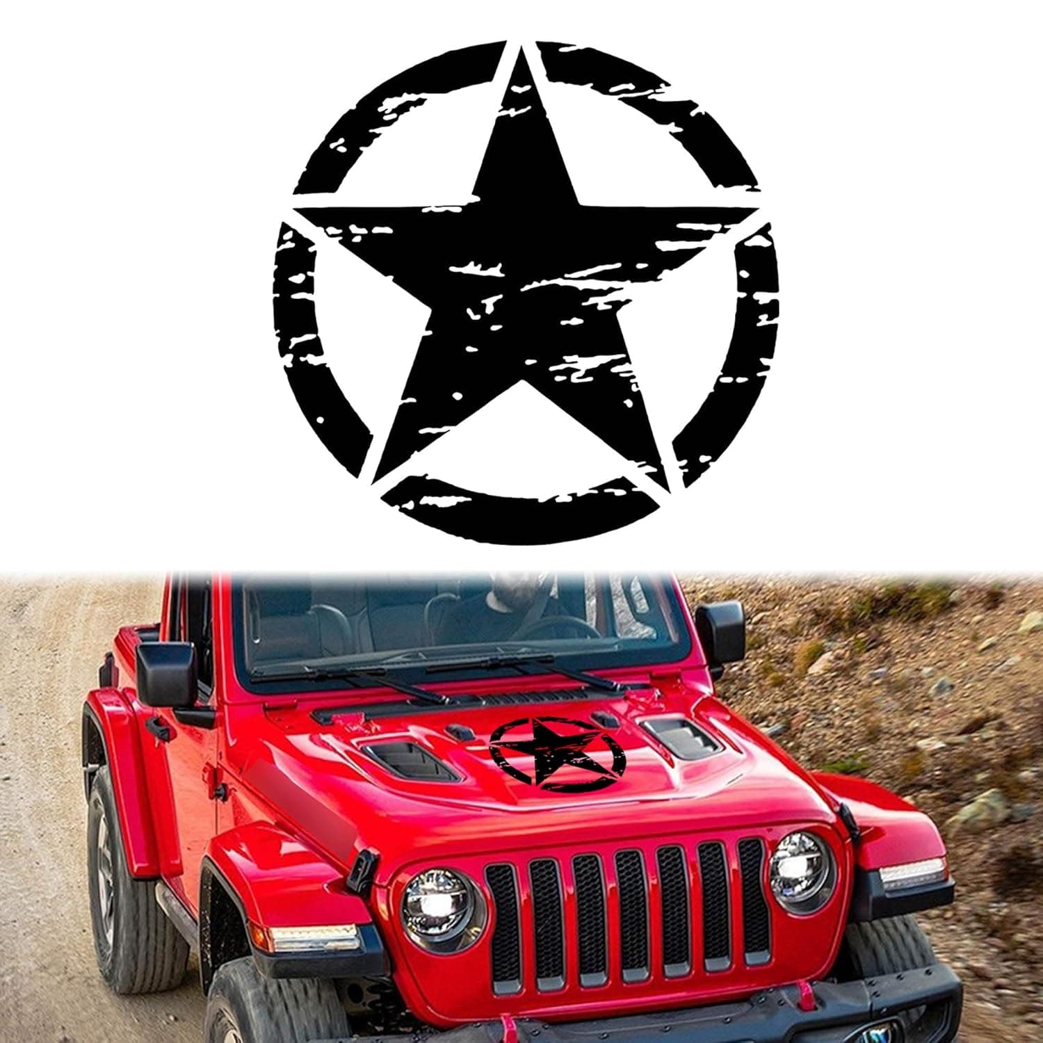 TOMALL 17'' Star Car Sticker Decal for Car Hood Auto Five-Pointed Star Graphics Sticker for SUV Off-Road Vehicles Car Body Side Door Trunk Universal Waterproof Vinyl Car Sticker (Black)