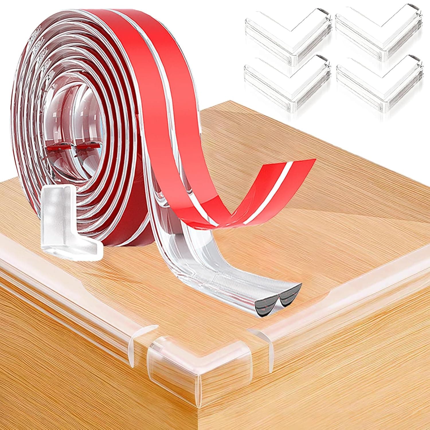Corner Protector for Table Edge, Proofing Corners Protection for Baby, Child & Kids Safety, 4M*3CM Silicone Bumper Strips for Furniture, Cabinets, Crib, with 4 Pack Corner Guards, (Clear)