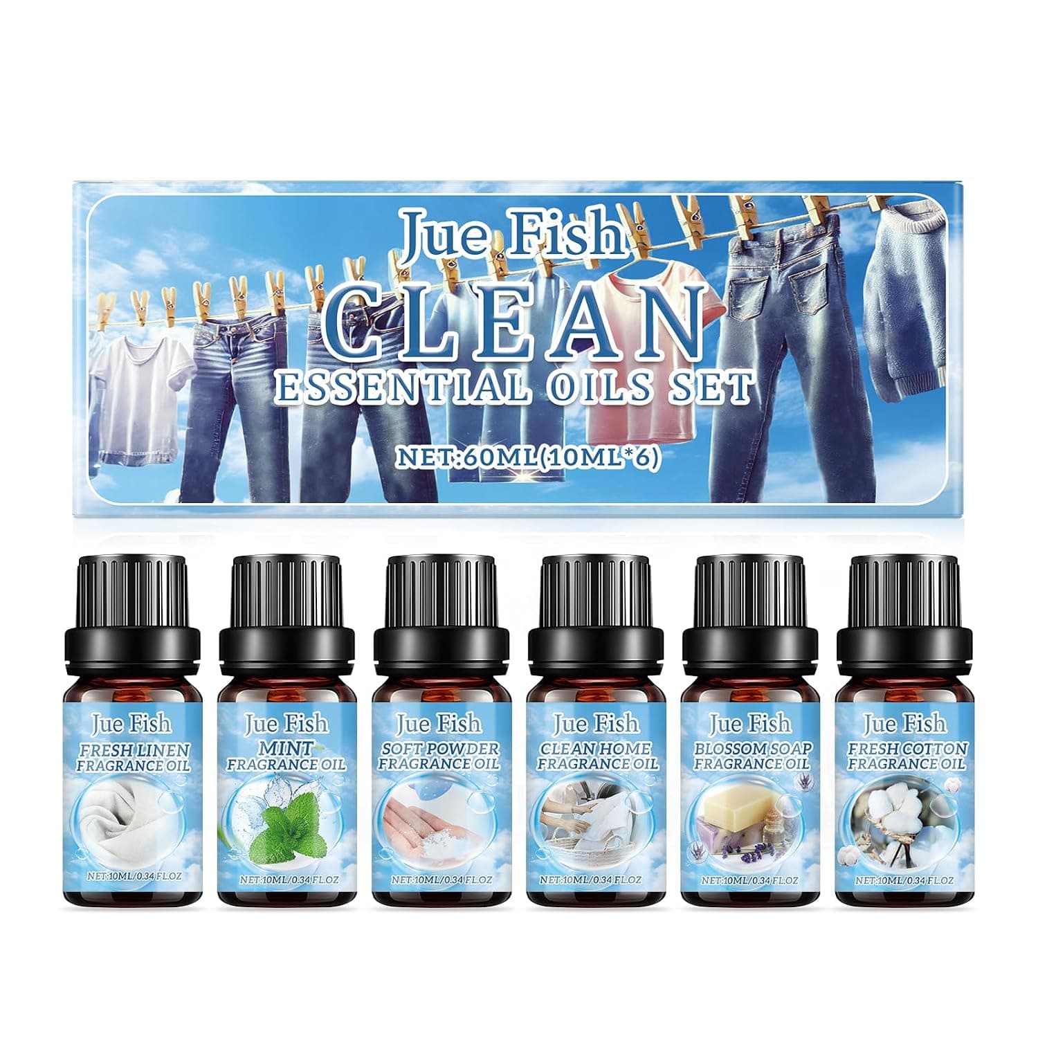 ANYUAN Laundry Clean Scent Fragrance Oils Set,Premium Essential Oils Set,Fresh Linen Cotton Mint Soap Home Scented Essential Oil for Candle Making,Soap DIY,Diffuser,Laundry,Home Air Freshener,6x10ml