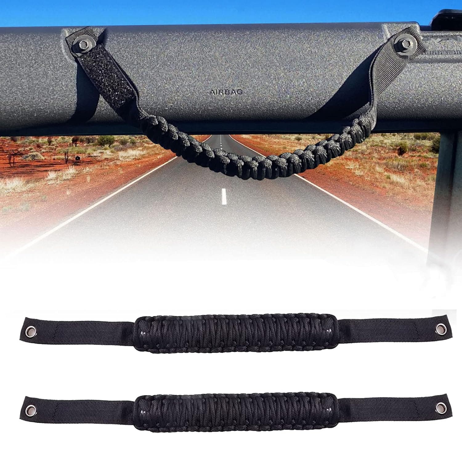 cartaoo Bronco Roll Bar Grab Handles, Premium Paracord Grips Fit 2021 2022 Ford Bronco Accessories, Interior Accessories (Black 2Pcs)