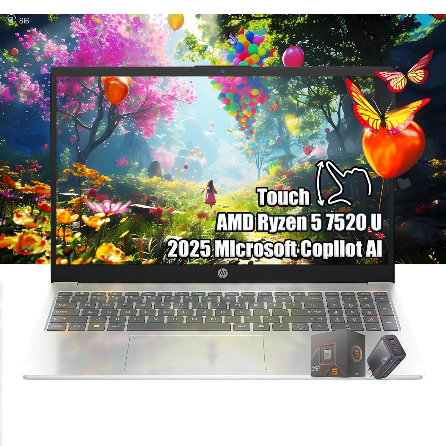 HP 15.6" HD Touchscreen Laptop | AMD Ryzen 5 7520U (Beat Intel i7-1165G7256) | 16GB RAM - 1TB SSD | Wi-Fi 6 - Windows11 | Microsoft Copilot AI School Students College | Charger