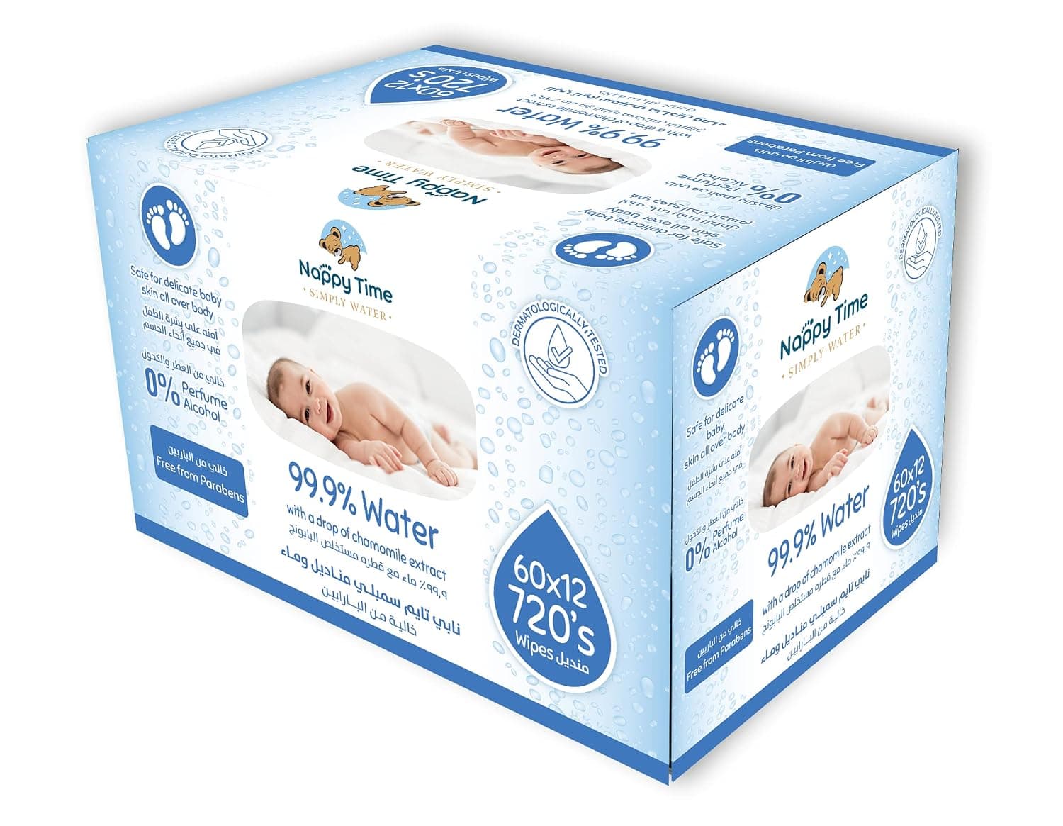 Baby Wipes, 99.9% Pure Water With Chamomile Extract, Fragrance, Alcohol and Paraben Free, Safe for Newborn Skin, 8 Pouches + 4 Free x 60 Sheets, 720 Count
