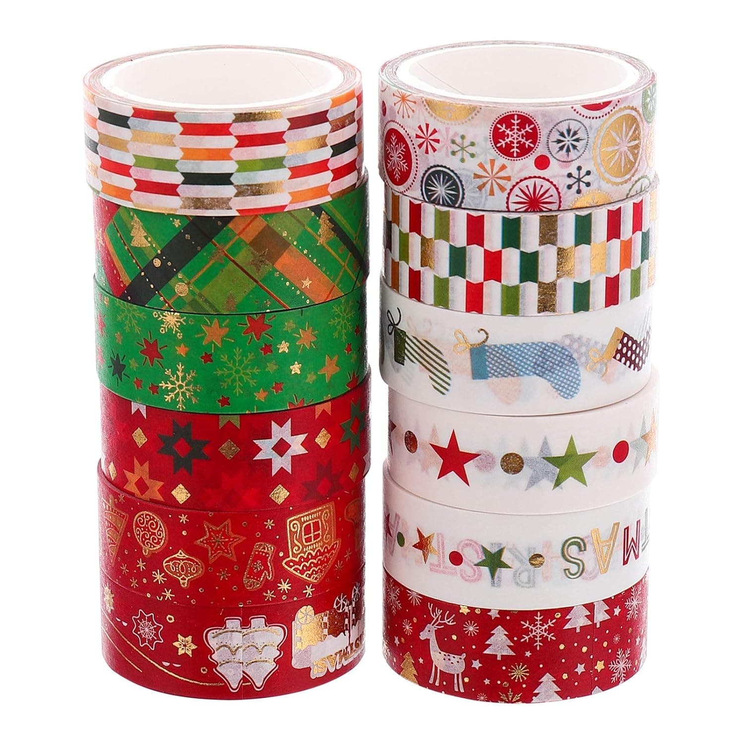2pcs Washi Tapes Christmas Re'd & White Craft Tapes Set for Scrapbooking Gift Wrapping QiLong