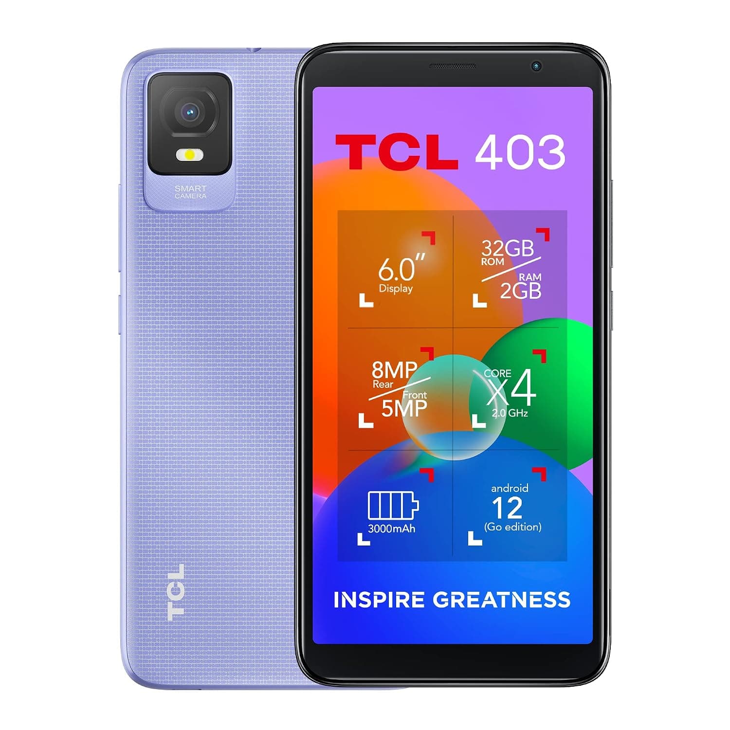 TCL 403 SMARTPHONE, 32GB plus 2GB RAM, 6.0 inches DISPLAY 3000 mAh - LAVENDER PURPLE