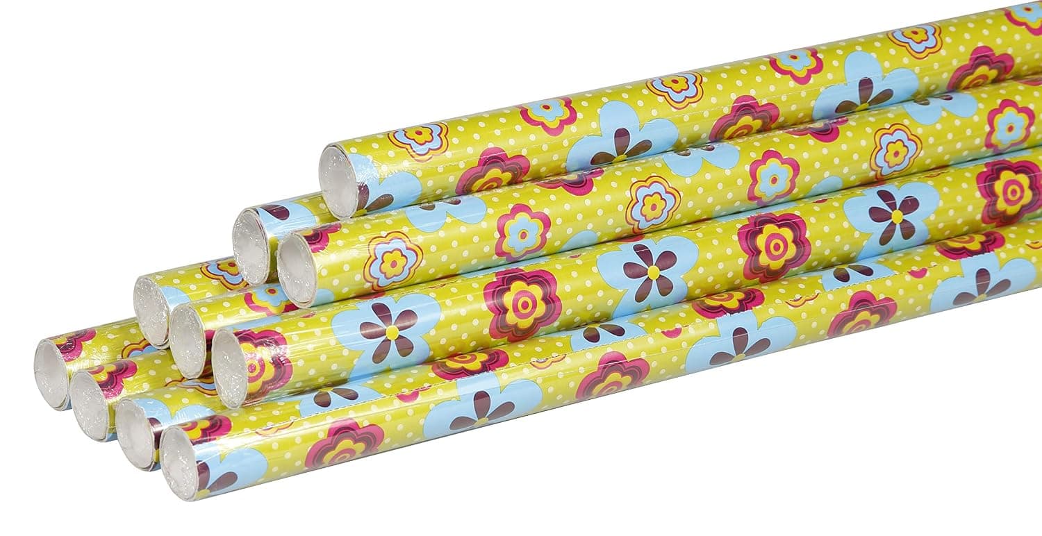 Clairefontaine 211404AMZC - Pack of 10 Rolls of Wrapping Paper Alliance 2 m x 70 cm, 60 g, 1 Pack, Flowers Green, Assorted Designs