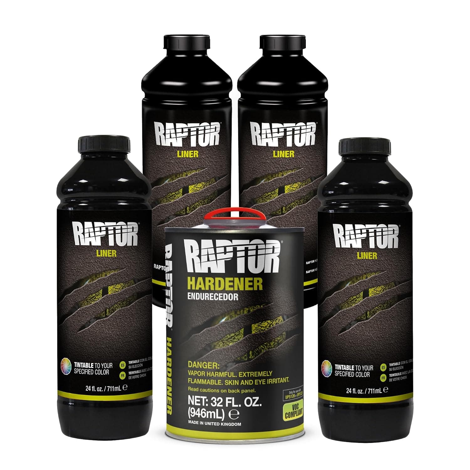 Raptor Black Urethane Spray-On Truck Bed Liner & Texture Coating, Protective Paint For Tailgates & Trucks, Vehicle Undercoating, 4 Litres