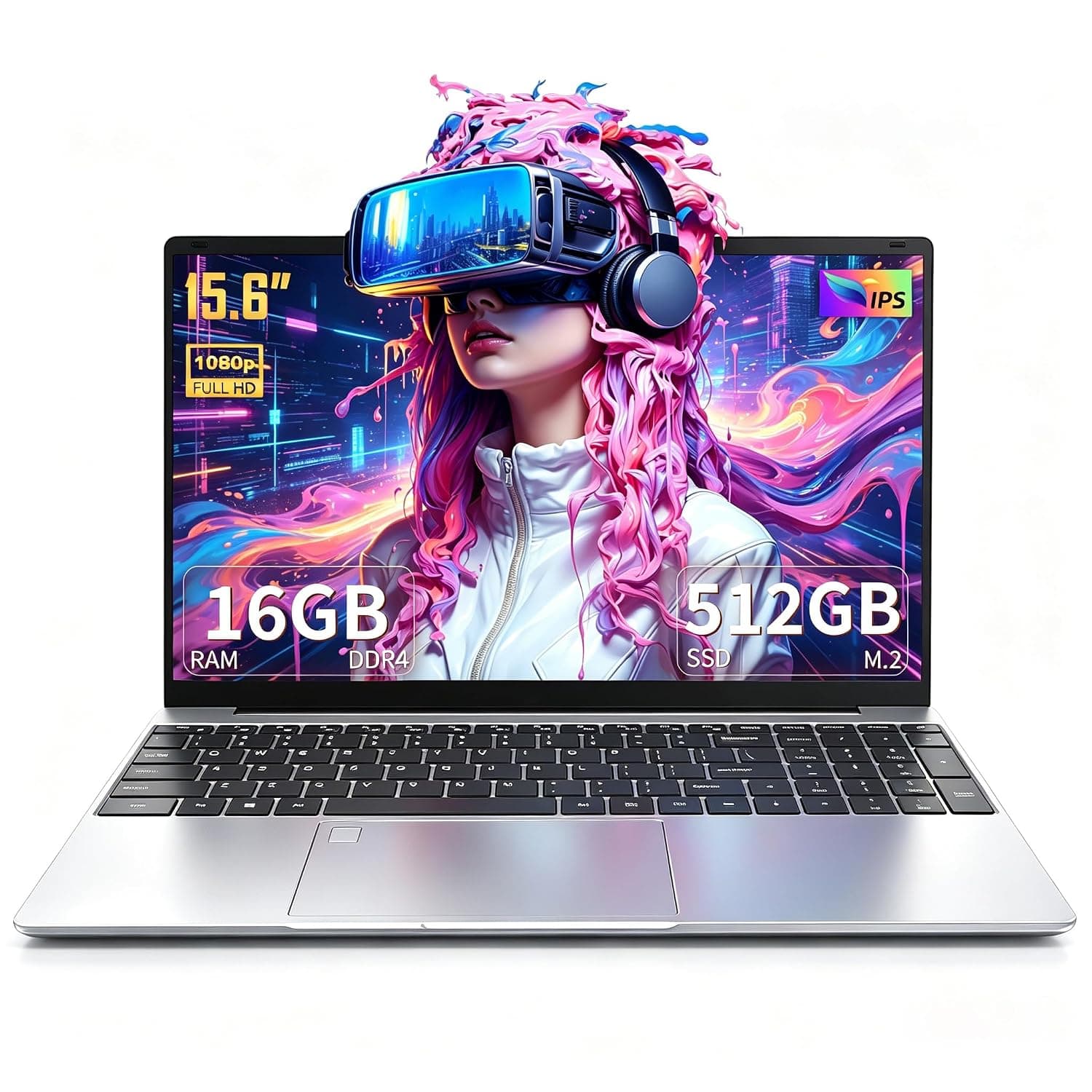 [Win 11/Office 2019] 15.6" Large Screen Laptop Computer, 12th Gen Alder Lake N95(Up to 3.4Ghz) Quad-Core CPU, DDR4 16G RAM, 512GB NVMe SSD,Portable Notebook PC with Backlit KB(Silver.512GB)