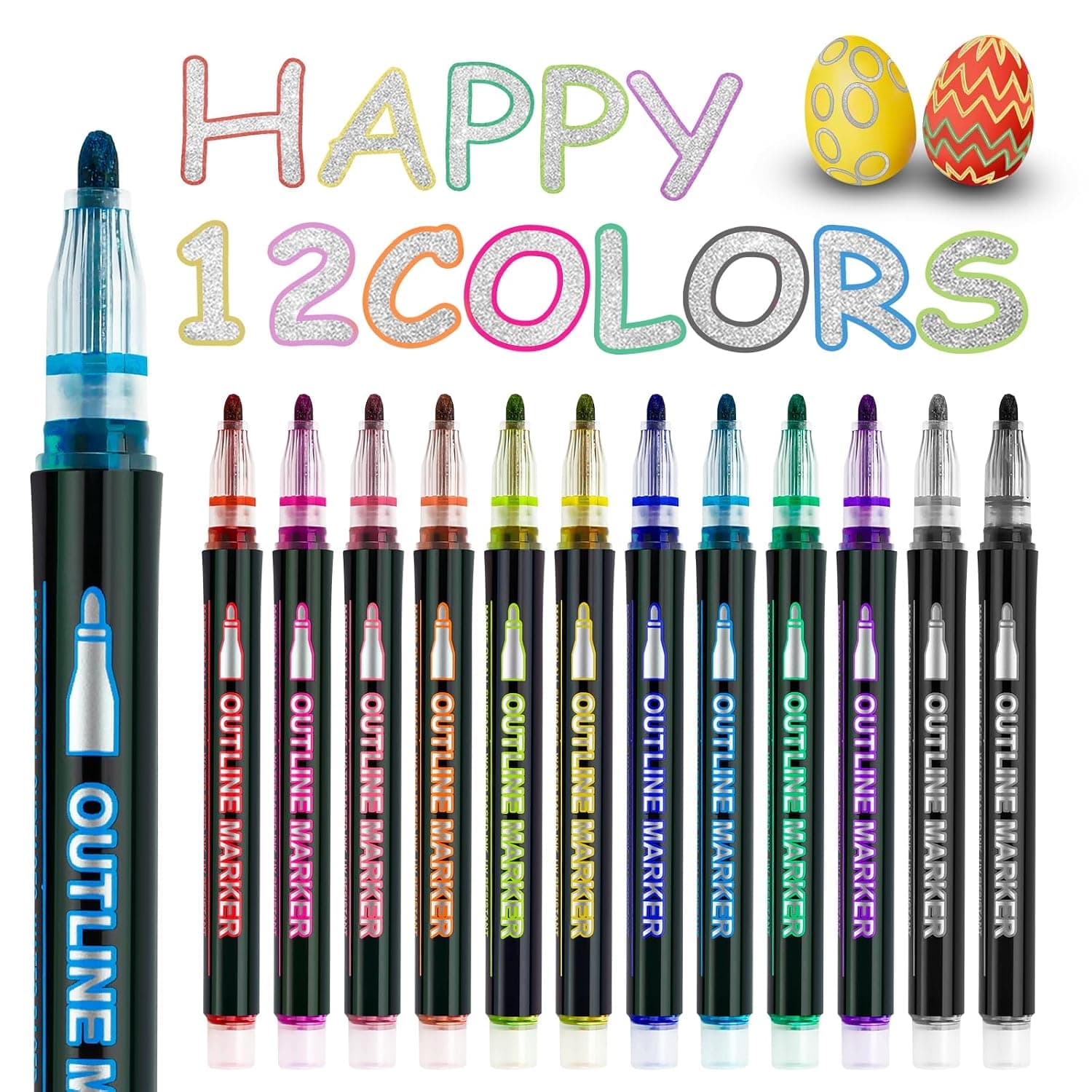 12 Shimmer Markers Outline Pens School Art Supplies Gifts Teen Girl 9-12 | School Supplies for Kids 9-12 Chriatmas Stocking Stuffers Birthday Easter Party Drawing Crafts Gifts for 4-12 Girls Teens
