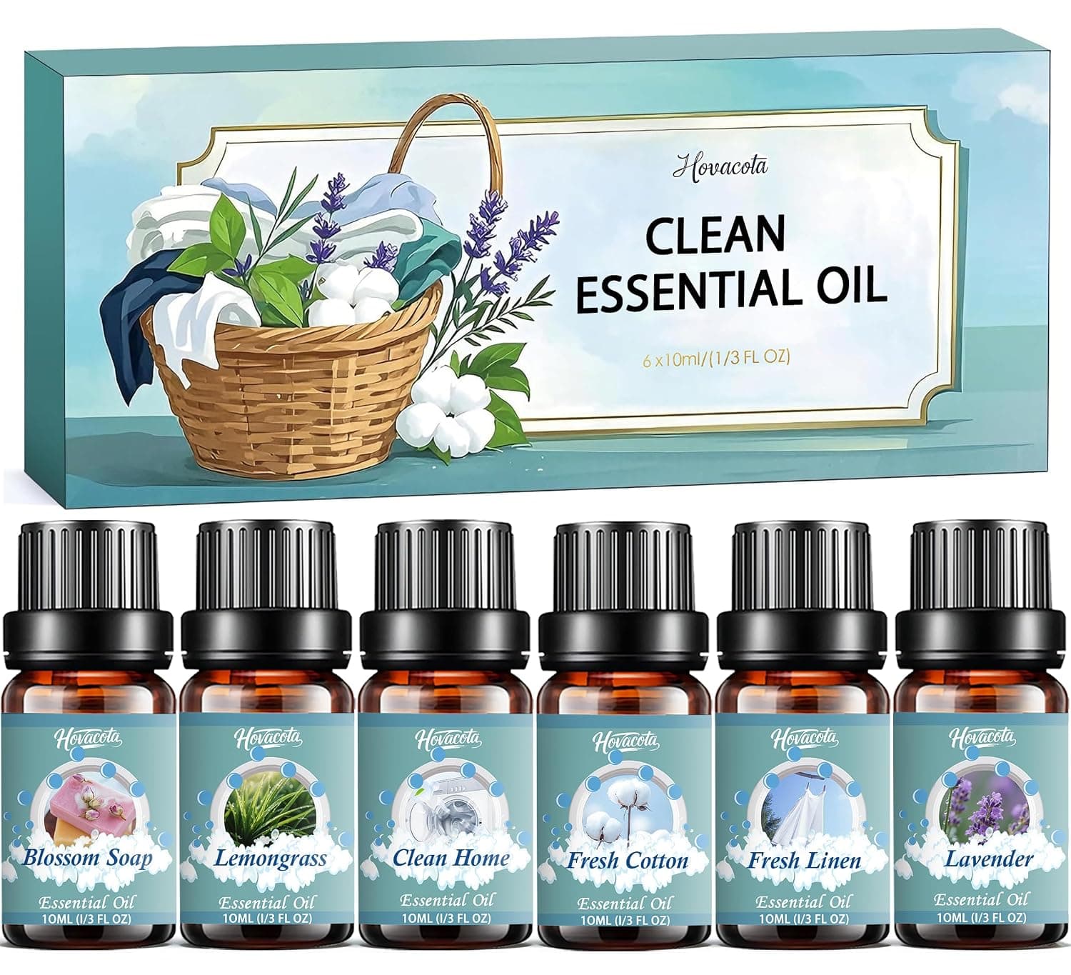 Laundry Essential Oils Set, Diffusers Oils for Home, Clean Fragrance Scents Blends for Humidifiers, Candle Soap Making, Including Clean Home,Blossom Soap,Lavender,Fresh Linen,Fresh Cotton,Lemongrass