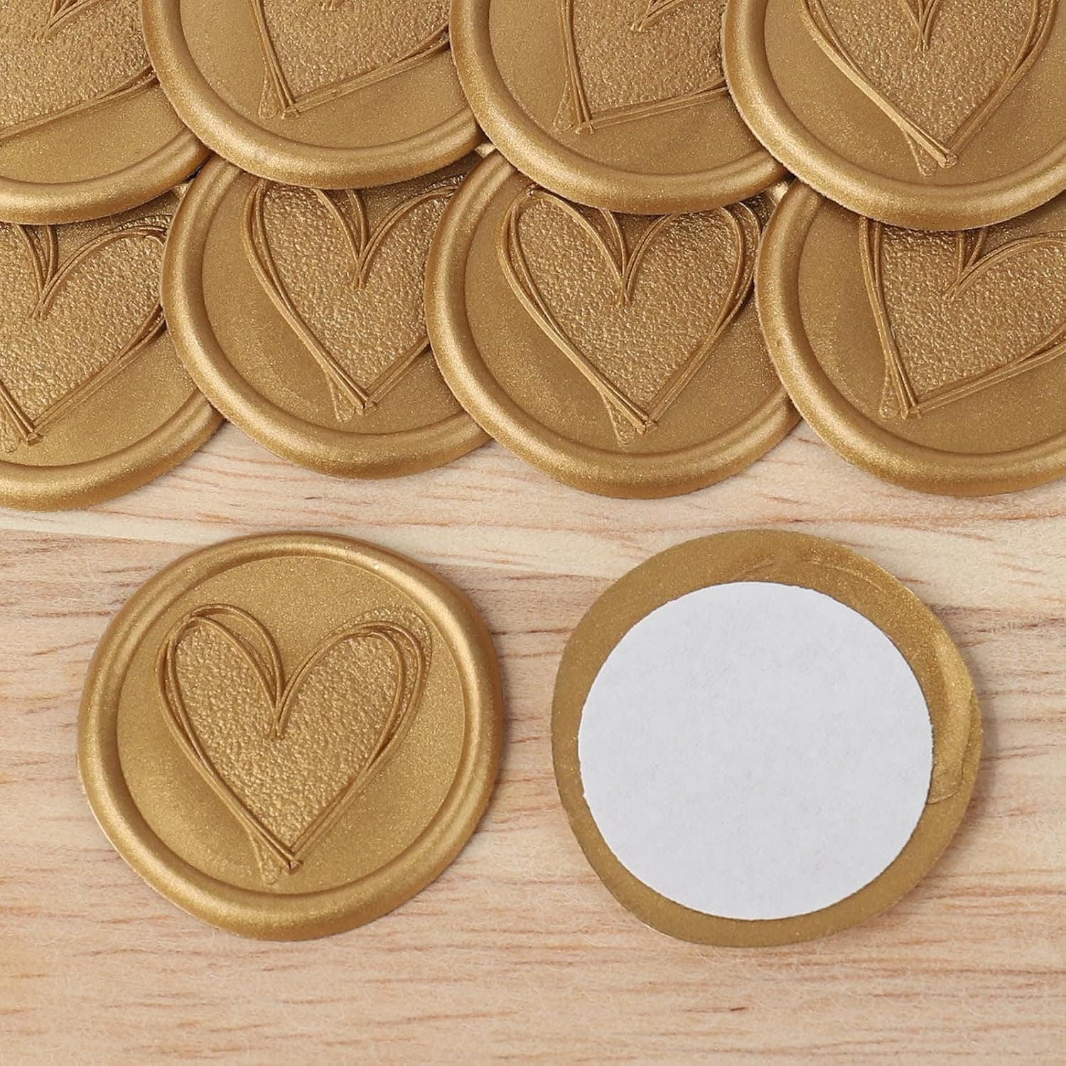 50Pcs Embossed Wax Seal Stickers, Antique Gold Frosted Heart Design, Vintage Charm, Perfect for Wedding Invitations, Birthday Cards, Baby Shower Gifts, Thanksgiving Envelopes & Gift Wrapping