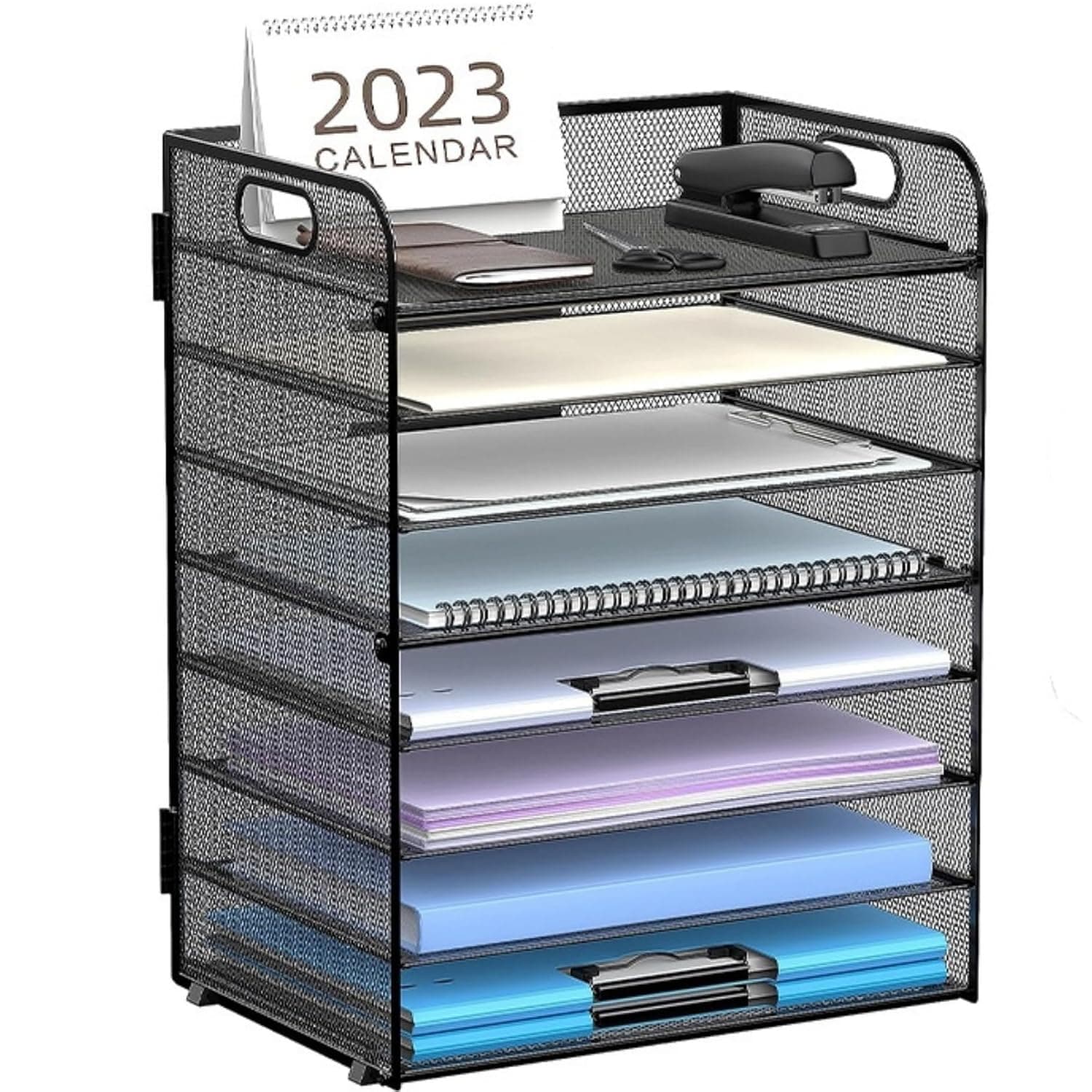 Wepaint 8 Tier Paper Letter Tray Organizer with Handles, Mesh Desk File Holder Storage Organization for Office School Desktop，Desk Organizers and Accessories (8 tire)