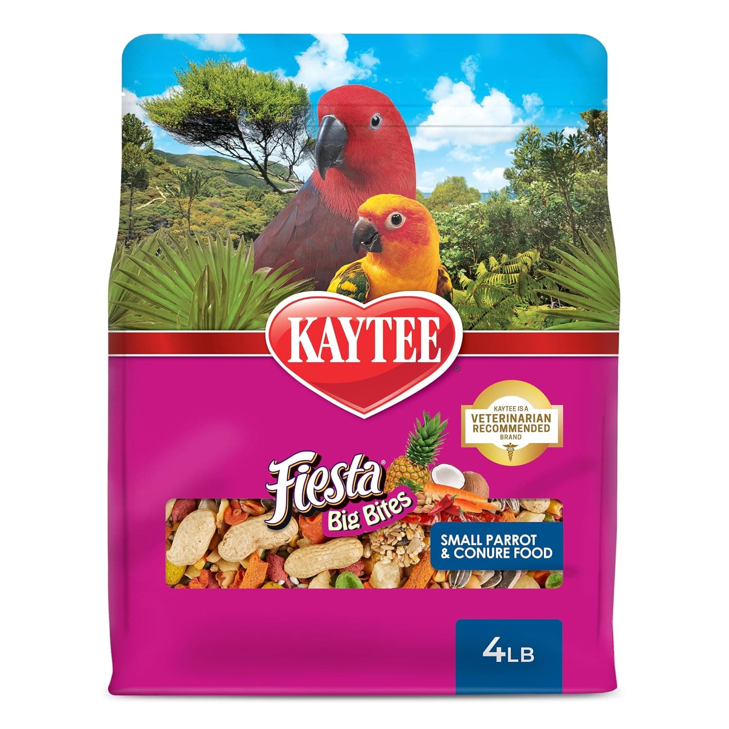 Kaytee Fiesta Big Bites Food For Small Pet Parrots And Conures, 4 Pound