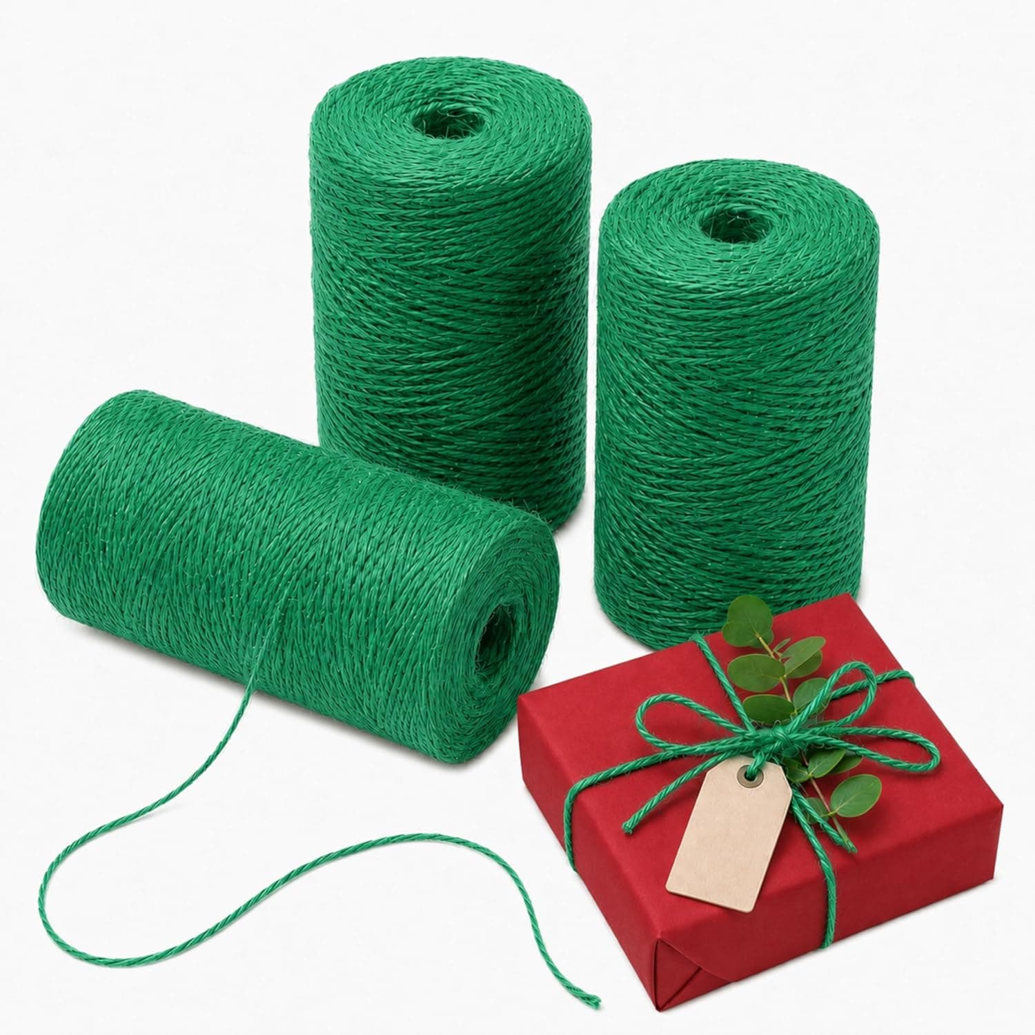 Quotidian 1000 Feet (c. 333 Yards) 2mm 3 ply Green Jute Twine String Rolls for Artworks and Crafts, Gift Wrapping, Picture Display and Gardening (Green)