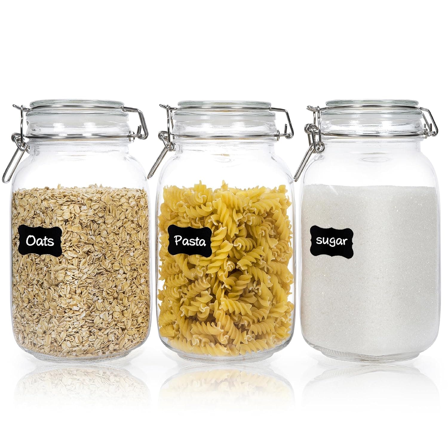 CHEFSTORY 1.5L Airtight Glass Containers with Lids 3 Pack Food Containers for Kitchen and Pantry Square Mason Jar Containers for Storage Sugar, Flour, Cereal, Coffee, Cookies