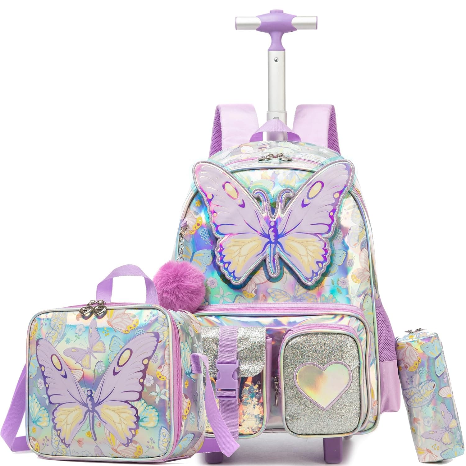 HTgroce Children's Trolley School Bag Backpack School Bag Girls School Trolley School Backpack Children's Suitcase Travel Luggage Multiple Pockets