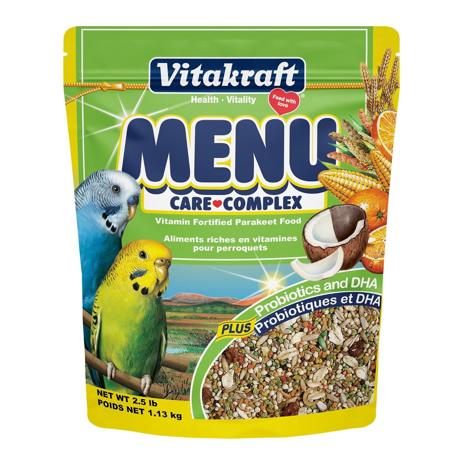 Vitakraft Menu Premium Parakeet Food - Vitamin-Fortified - Daily Pet Bird Food, 2.5 pounds