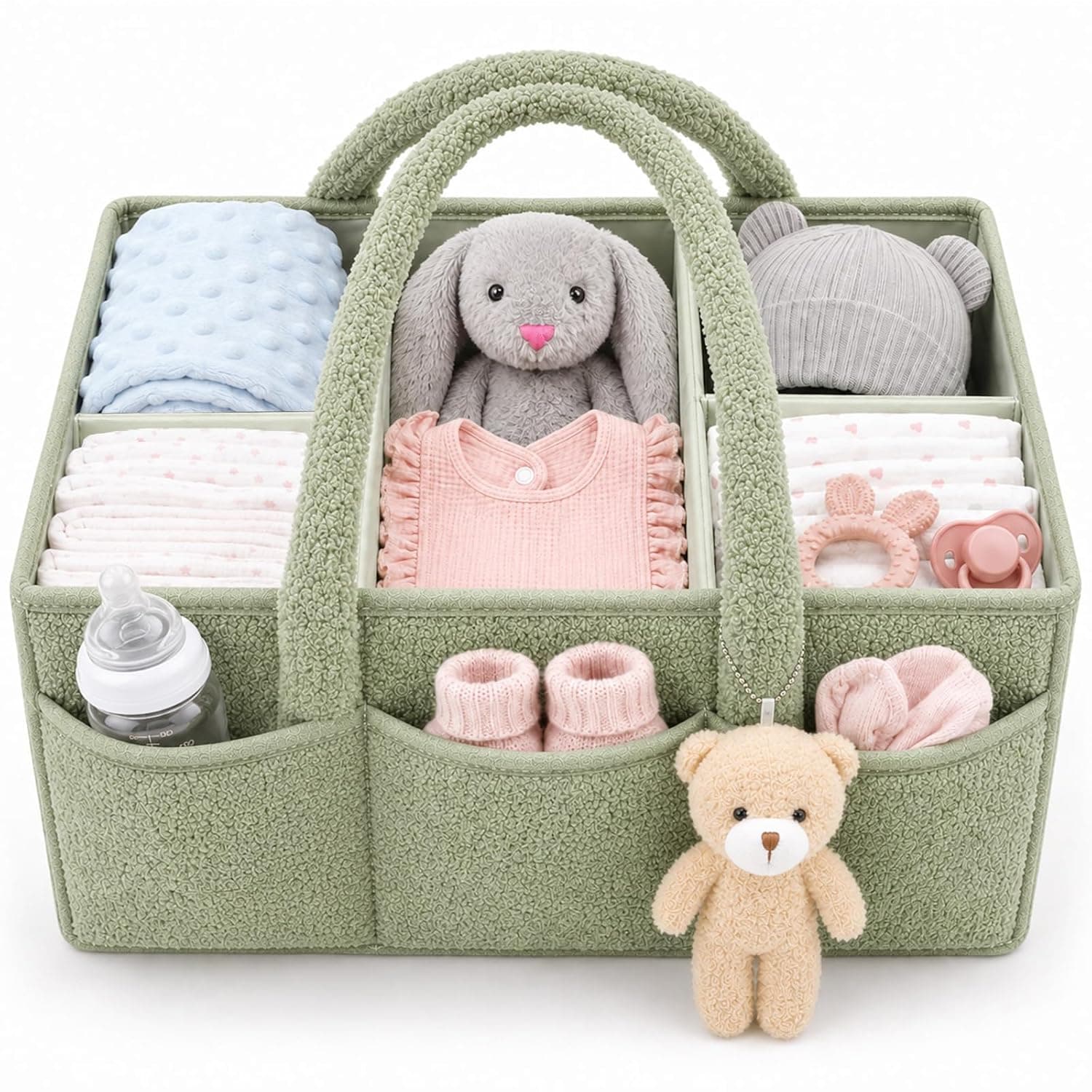lanleay Diaper Caddy Organizer Baby Storage Basket Green Nursery Baskets | Newborn Essentials Gifts for Baby Shower Portable Car Caddy Organizer for Toddler Girls Boys Green Changing Table Diaper Tote