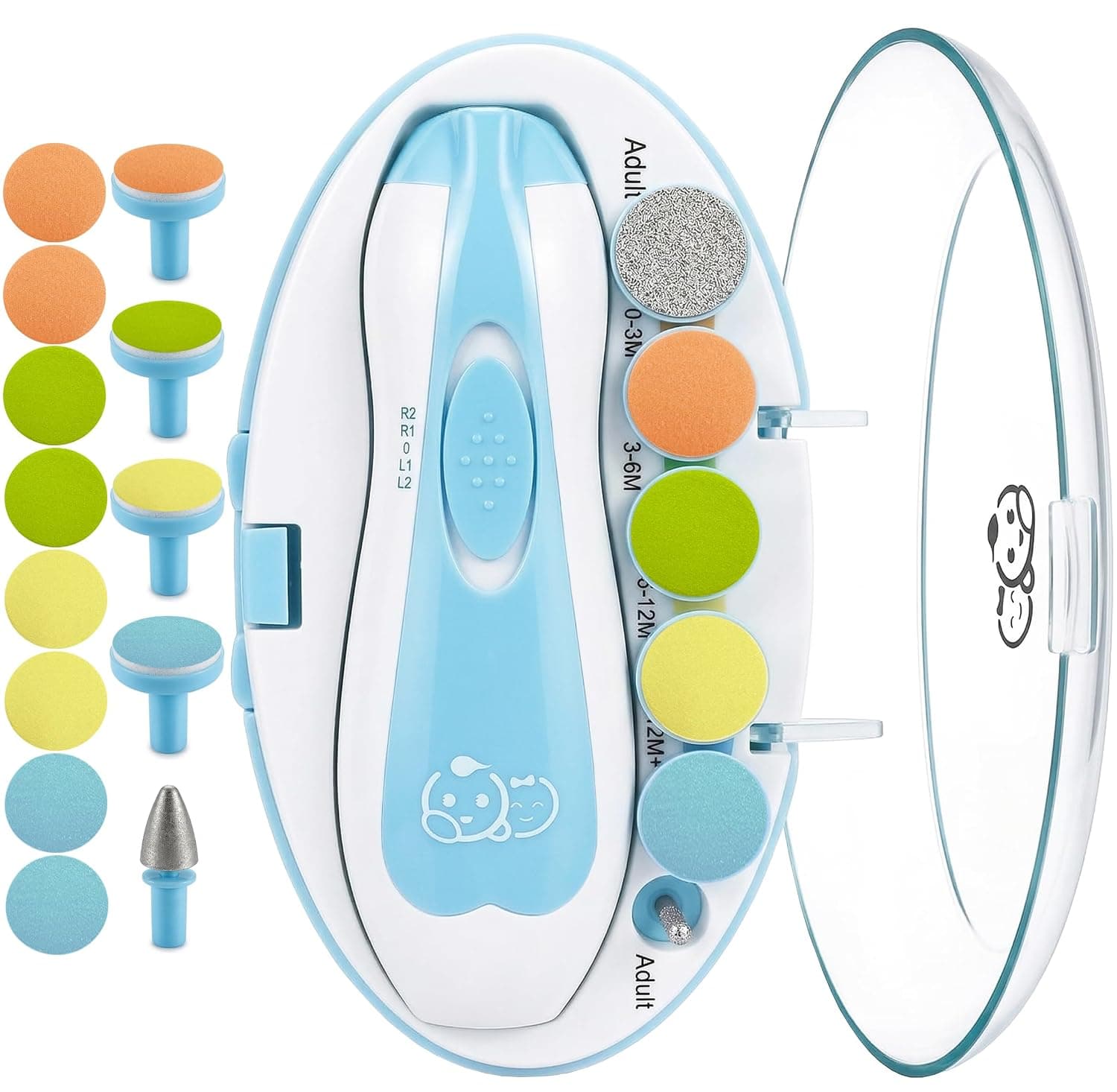 Royal Angels Baby Nail Clippers 20 in 1 by Baby | Safe Electric Baby Nail Trimmer, Baby Nail File Kit, Additional Replacement Heads, Newborn Toddler Toes and Fingernails, Trim and Polish (Blue)