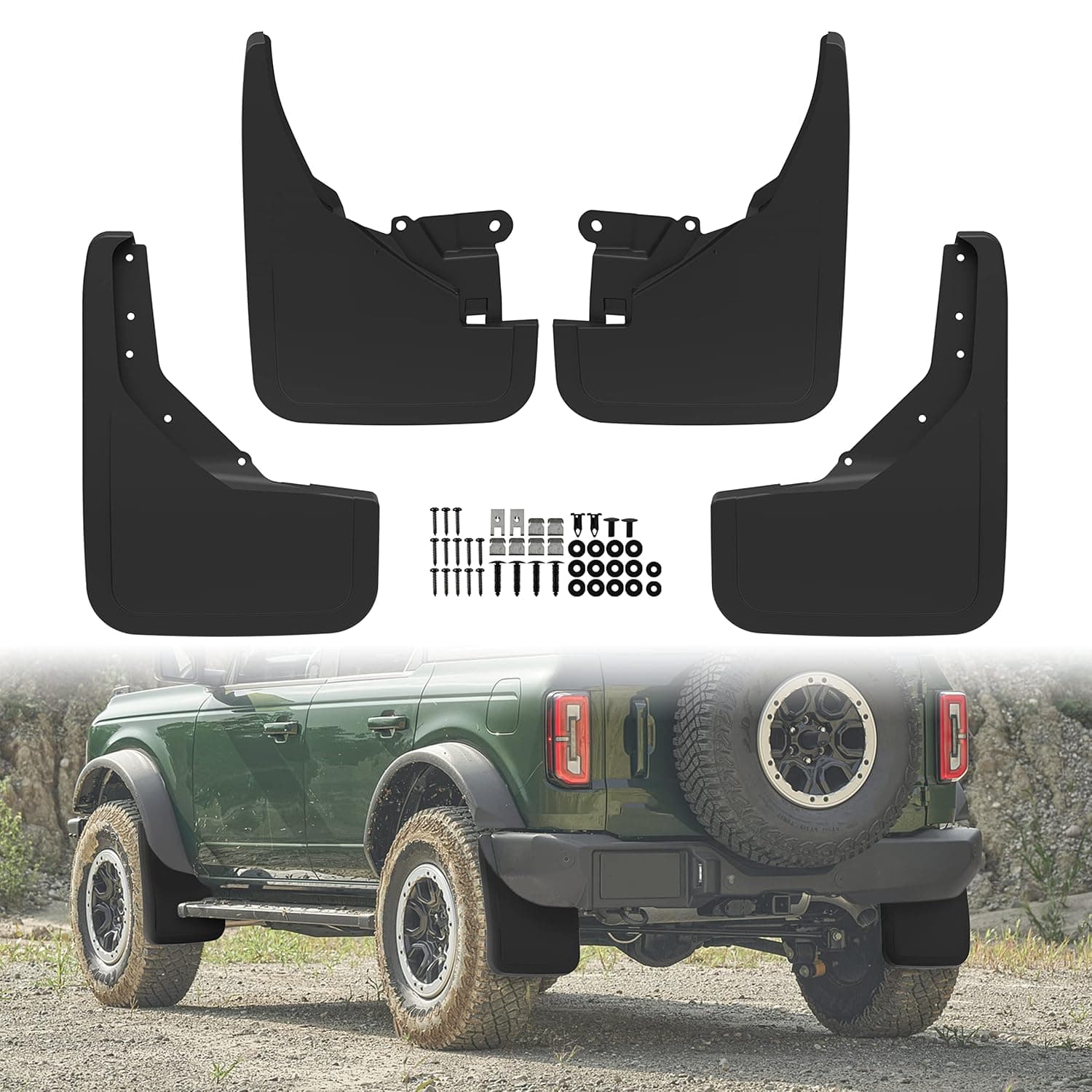 Splash Guards for Ford Bronco 2021-2024, Front Rear Tire Mud Guards Auto Mud Flaps Fender Flares for Ford Bronco 2021 2022 2023 2024 Accessories, Replace P/N #M2DZ-16A550-AA #M2DZ-16A550-BB