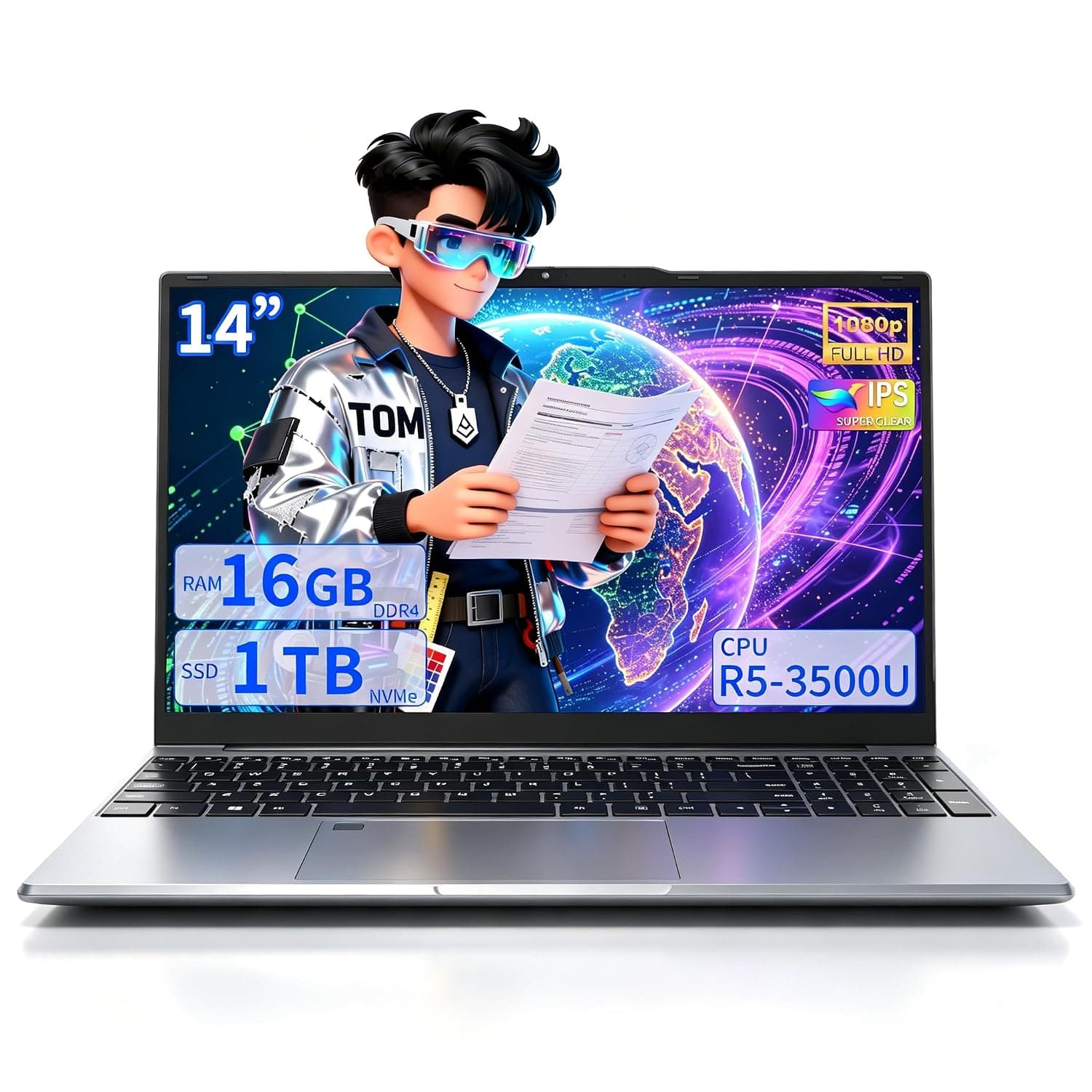 14" Laptop, Ryzen 5 3500U (Up to 3.7GHz) Quad-Core Processor, 16GB DDR4 RAM, NVMe SSD, Portable Notebook with Adjustable Touchpad, Privacy Webcam Switch-Grey (16GB DDR4 | 1T SSD)